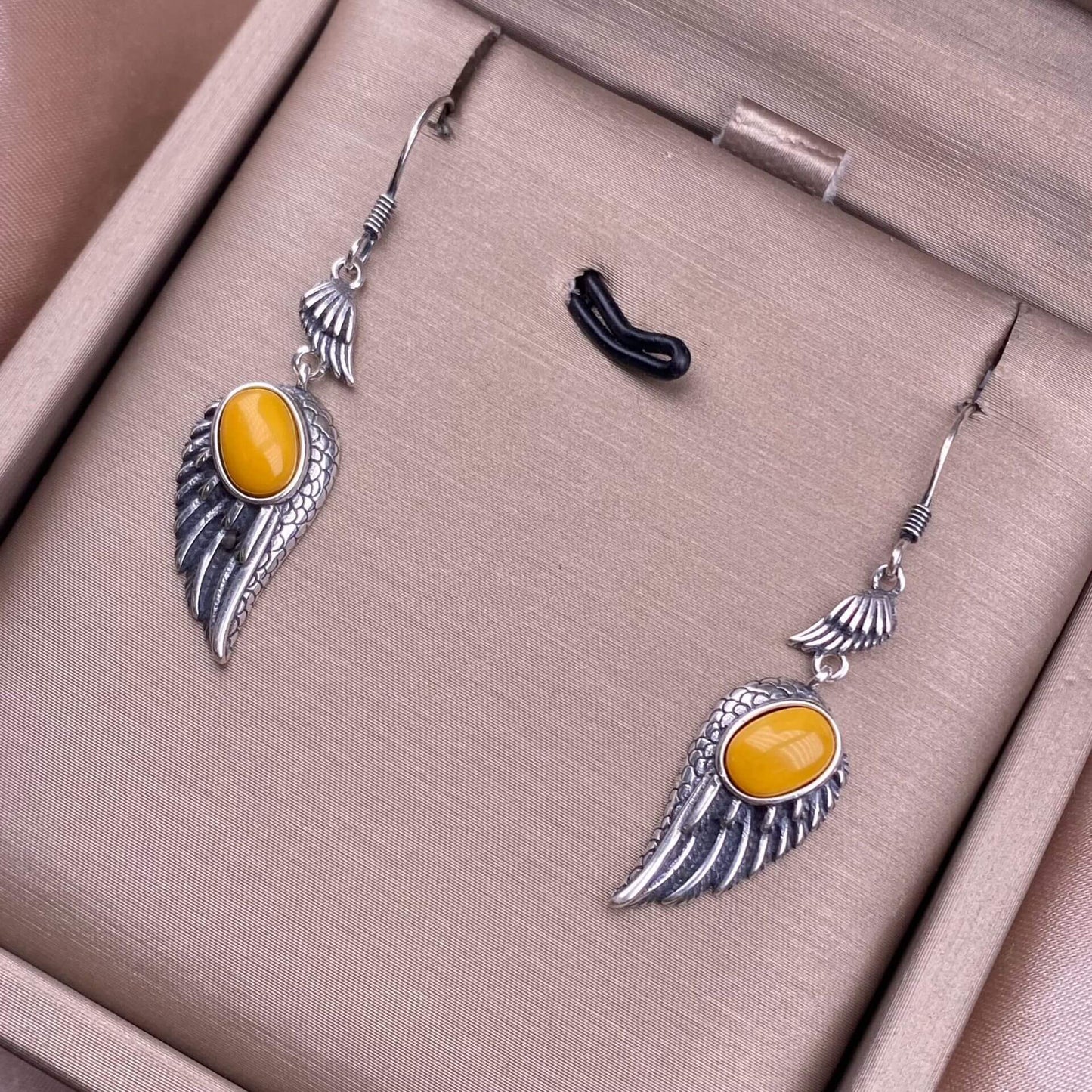 Garnet, black opal, black shell, white shell, tea crystal, purple dragon crystal wings earrings S925 (Copy)