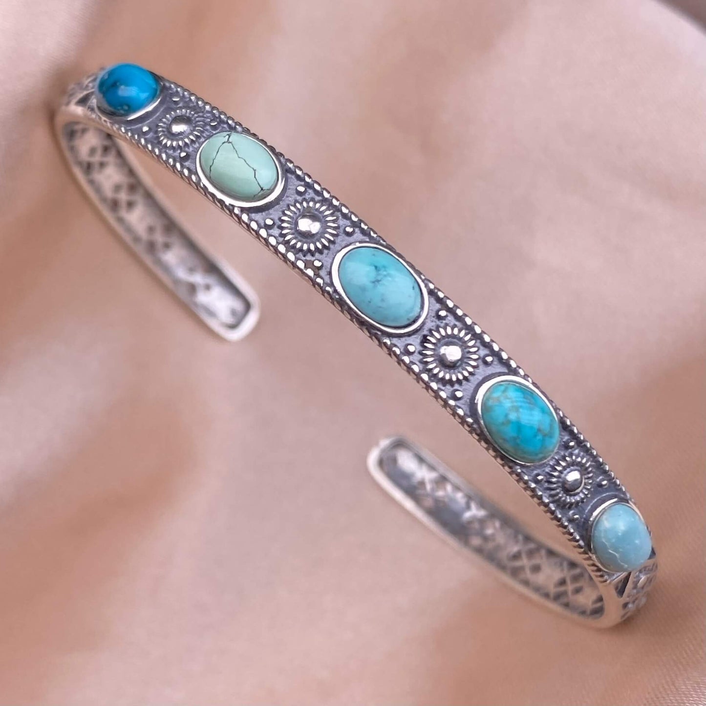Black Opal,Turquoise, golden stone Blue Moonlight, lime feldspar, citrine, amethyst, aquamarine bangle bracelet S925, silver inlaid, retro open bracelet