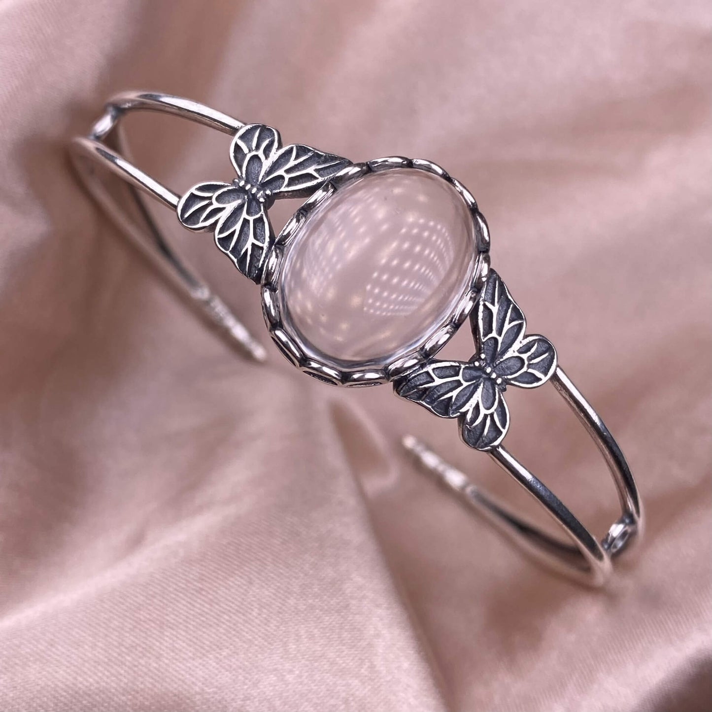 Old wax, green dragon crystal, south red, rose crystal, blue crystal, Peter stone bangle bracelet S925, silver inlaid, retro open bracelet