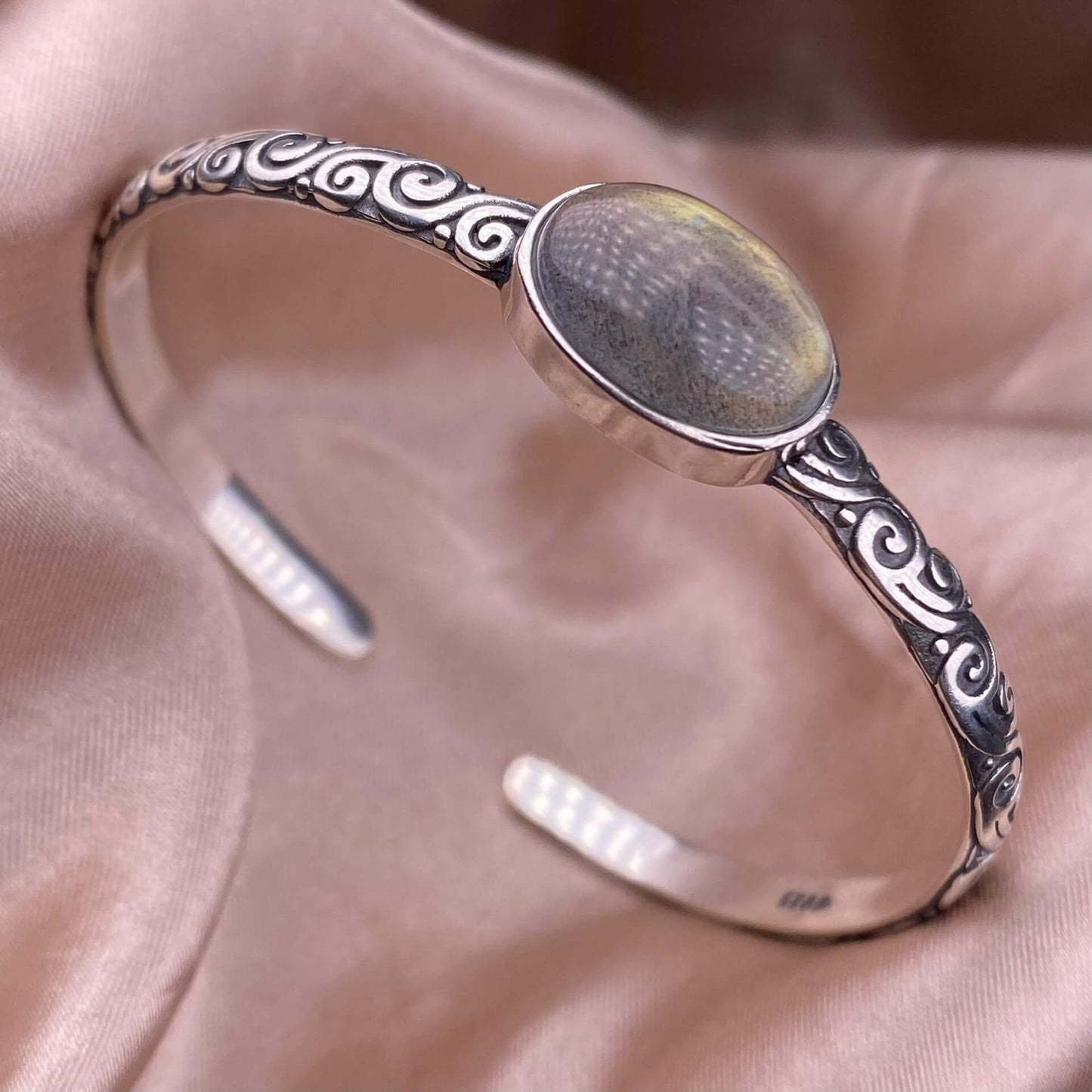 Old wax, green dragon crystal, south red, rose crystal, blue crystal, Peter stone bangle bracelet S925, silver inlaid, retro open bracelet