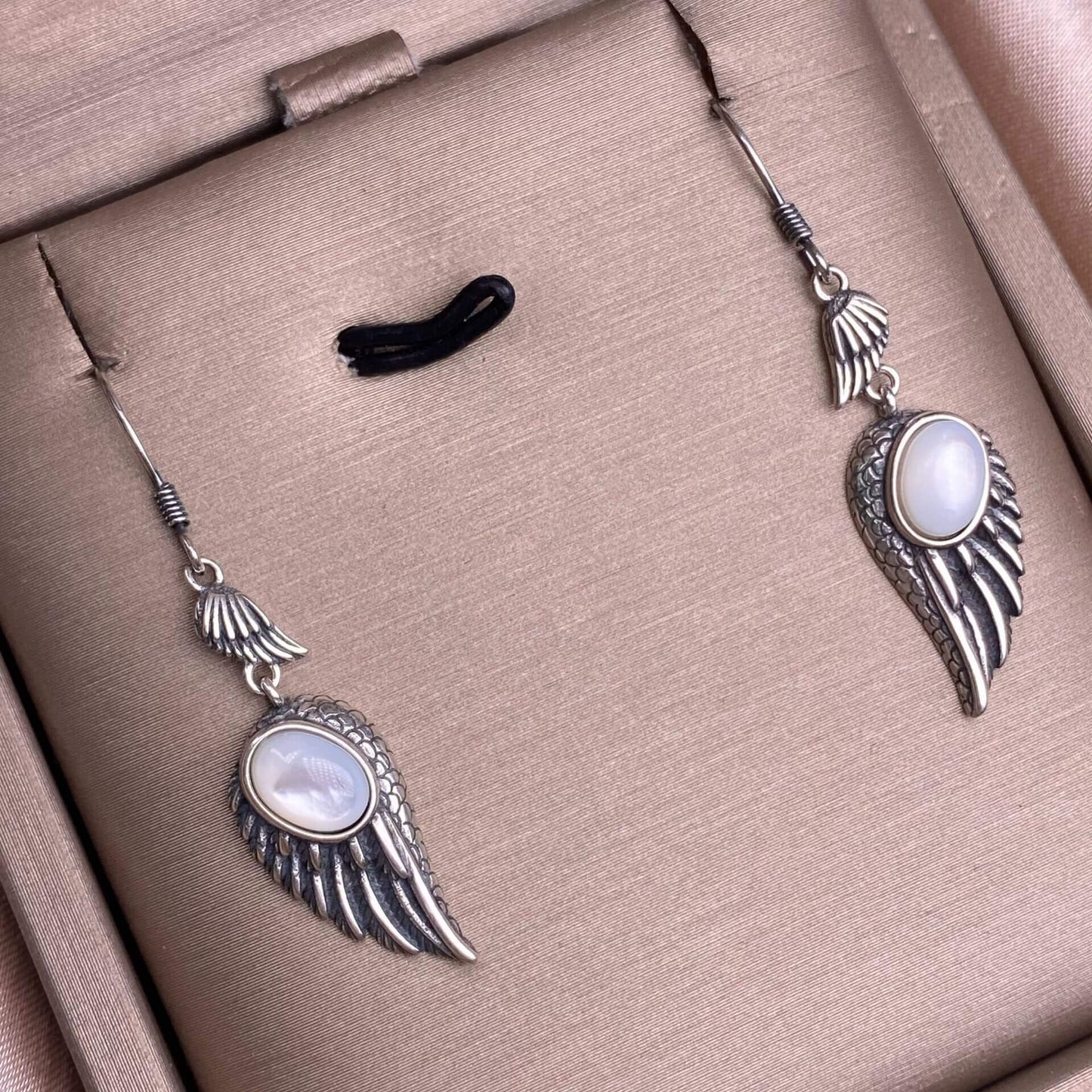 Garnet, black opal, black shell, white shell, tea crystal, purple dragon crystal wings earrings S925 (Copy)