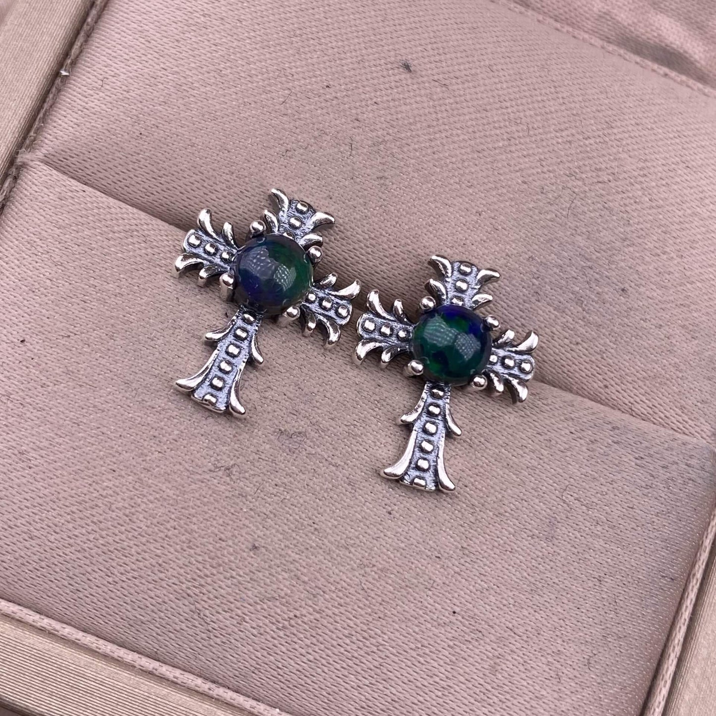 Citrine, peridot, garnet, south red, pink topaz, opal, cordierite, black opal, sea pattern stone, turquoise  cross earrings S925