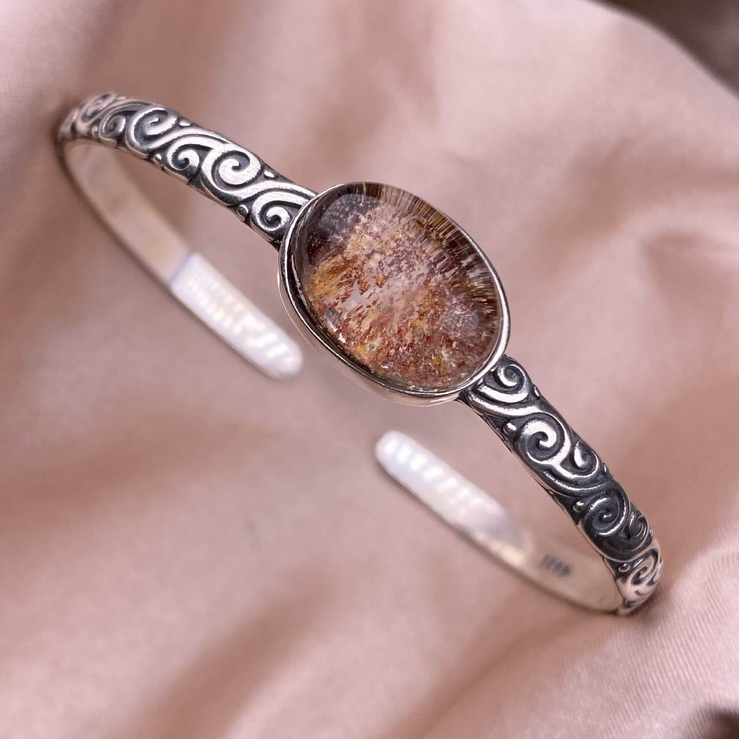 Old wax, green dragon crystal, south red, rose crystal, blue crystal, Peter stone bangle bracelet S925, silver inlaid, retro open bracelet