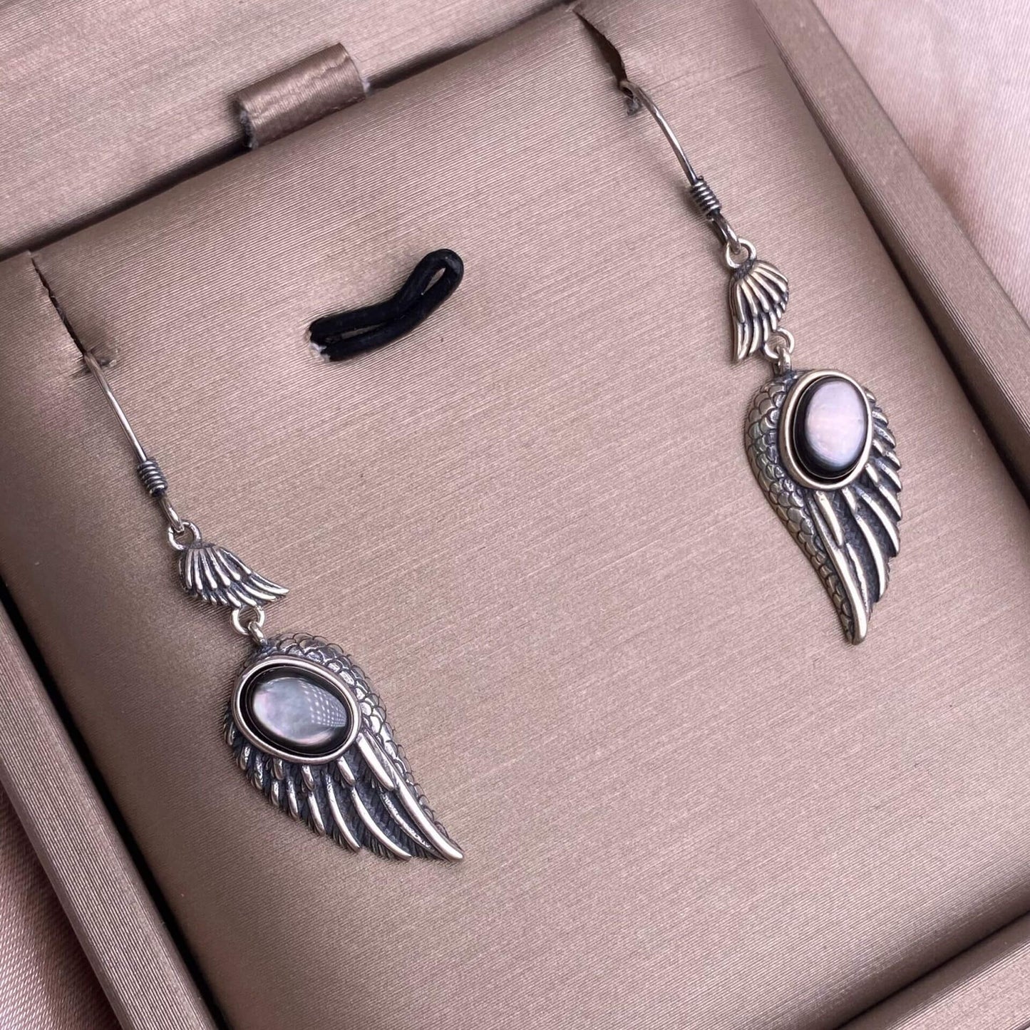 Garnet, black opal, black shell, white shell, tea crystal, purple dragon crystal wings earrings S925 (Copy)