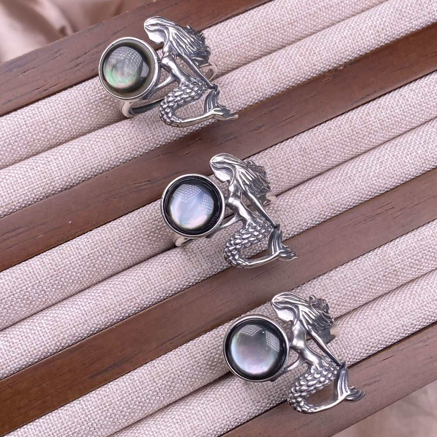 Old wax, amethyst, ghost, garnet, rose quartz golden fortune stone ring S925 in silver, mermaid shaped Silver