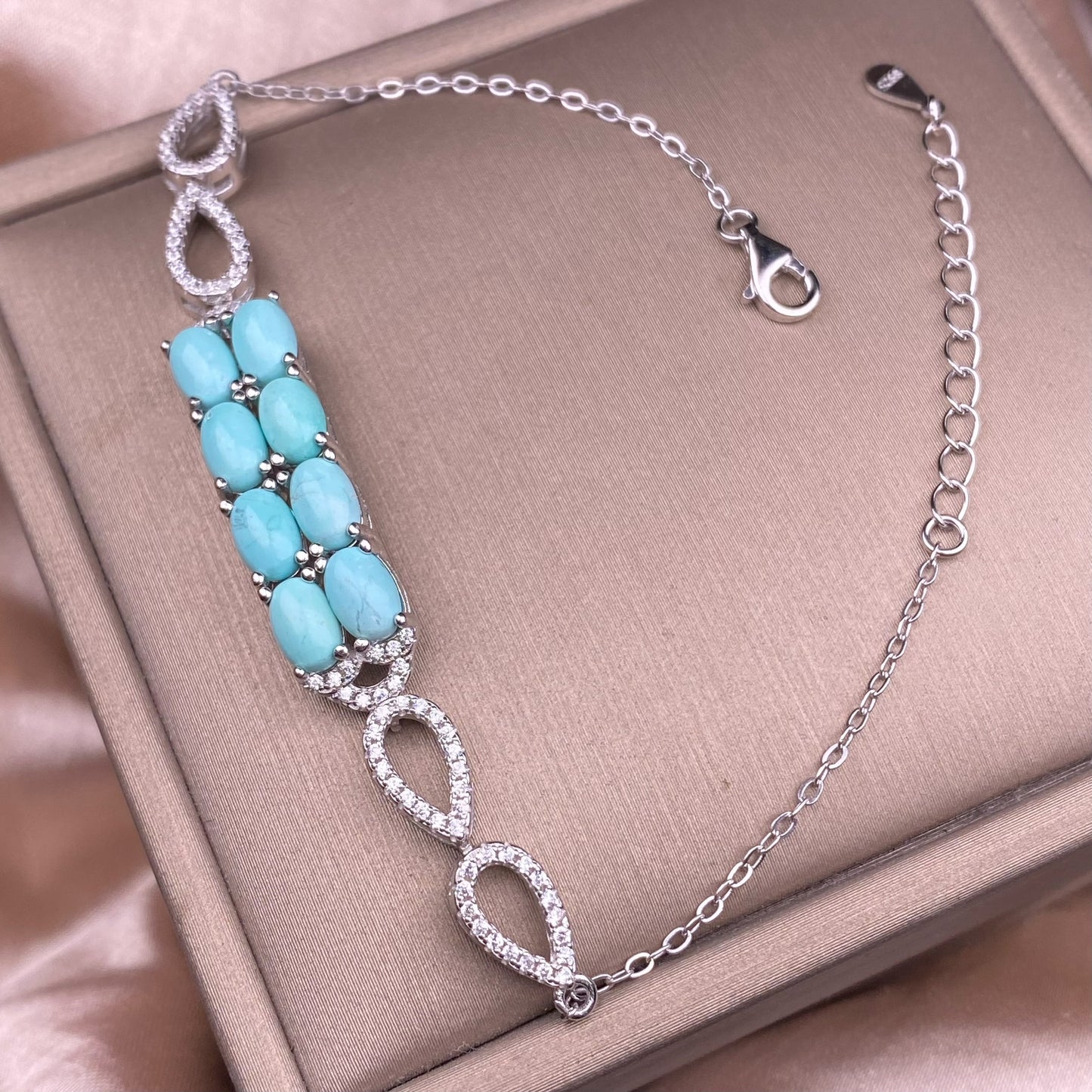 Opal Turquoise Bracelet S925 silver inlaid  silver jewelry chain Trendy Jewelry 2025