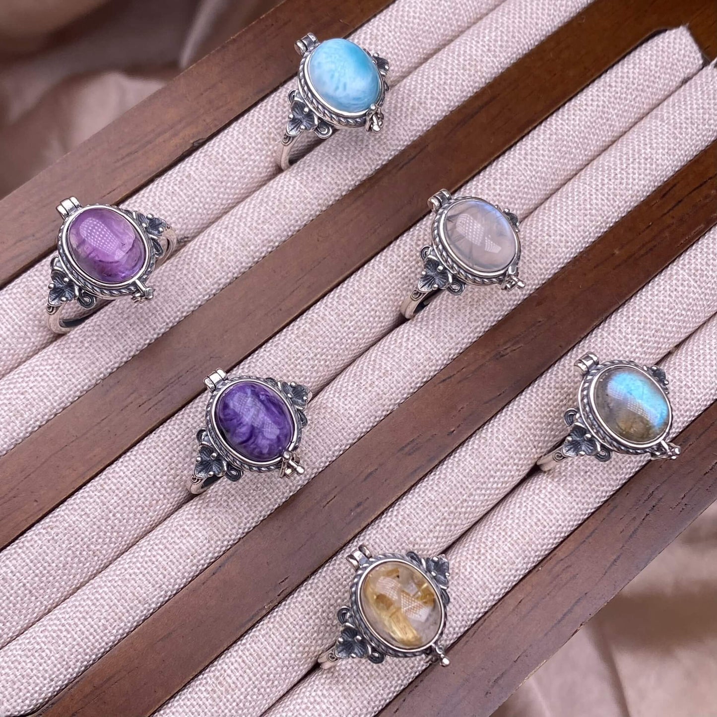 s925 Silver , Natural Stone.Amethyst sea-patterned stone, purple dragon crystal blue moonstone, grey moonstone ring, s925, silver inlaid,&nbsp;Jewelry 2025 GMSR1
