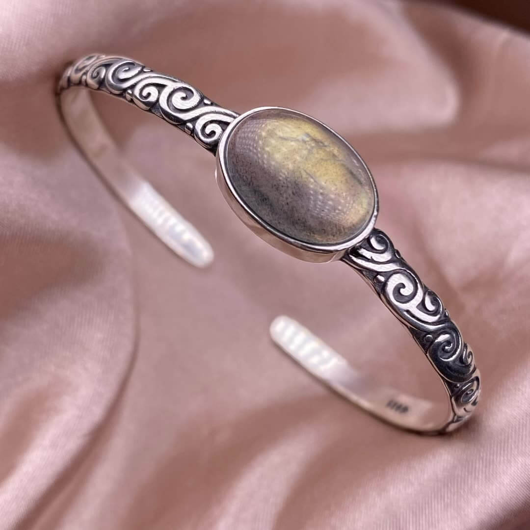 Old wax, green dragon crystal, south red, rose crystal, blue crystal, Peter stone bangle bracelet S925, silver inlaid, retro open bracelet