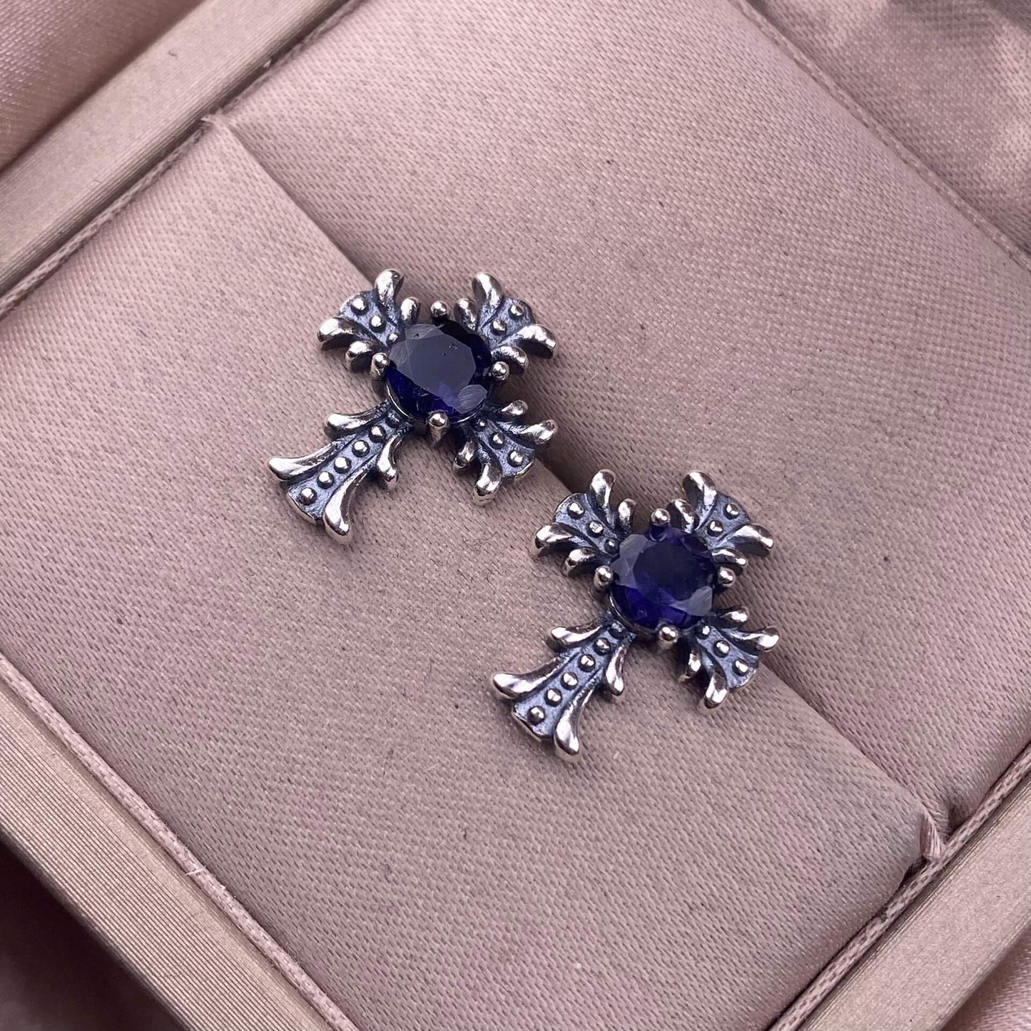 Citrine, peridot, garnet, south red, pink topaz, opal, cordierite, black opal, sea pattern stone, turquoise  cross earrings S925