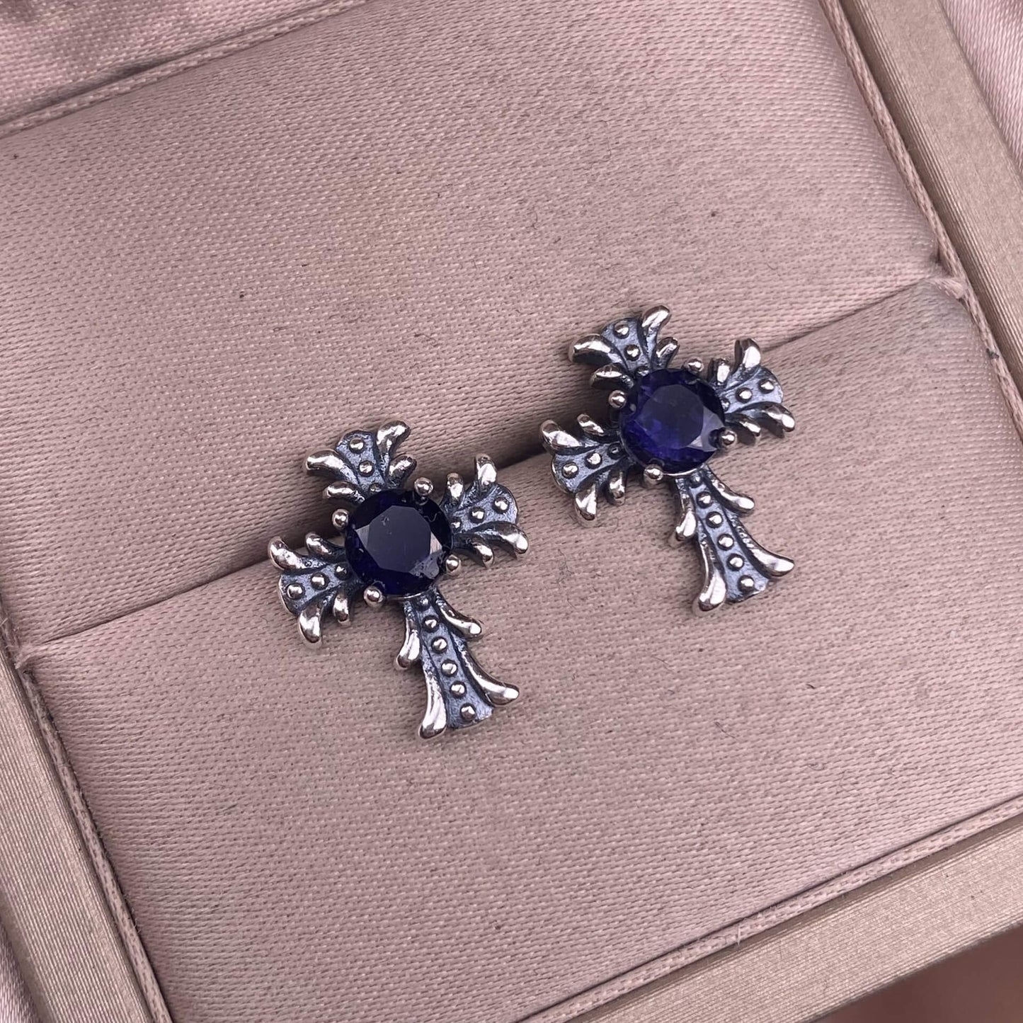 Citrine, peridot, garnet, south red, pink topaz, opal, cordierite, black opal, sea pattern stone, turquoise  cross earrings S925