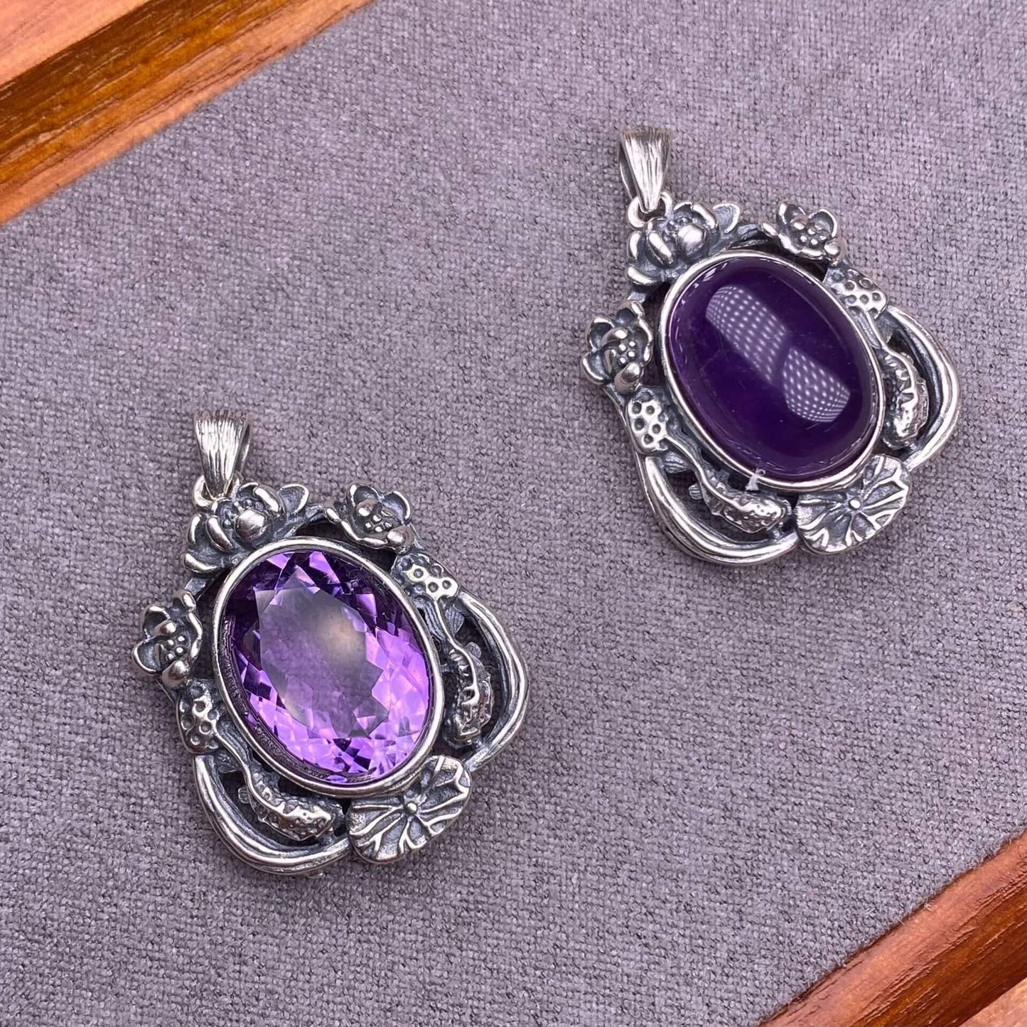 Flower amber, blood amber, South red, ghost, old wax, grey moonlight, cut amethyst, round amethyst, aquamarine, rose quartz, purple lithium glow, purple dragon crystal S925 silver inlaid retro silver cross pendant,fashionable OL necklace pendant