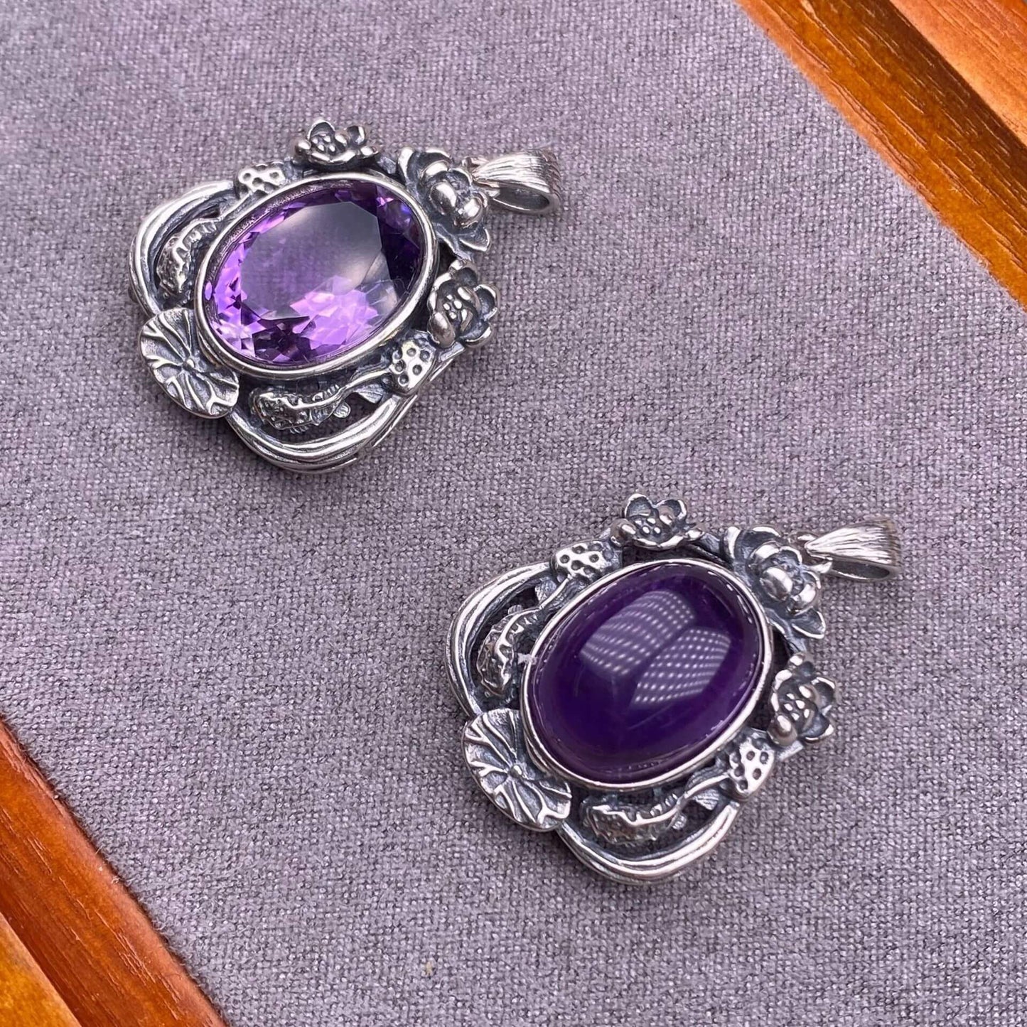 Flower amber, blood amber, South red, ghost, old wax, grey moonlight, cut amethyst, round amethyst, aquamarine, rose quartz, purple lithium glow, purple dragon crystal S925 silver inlaid retro silver cross pendant,fashionable OL necklace pendant