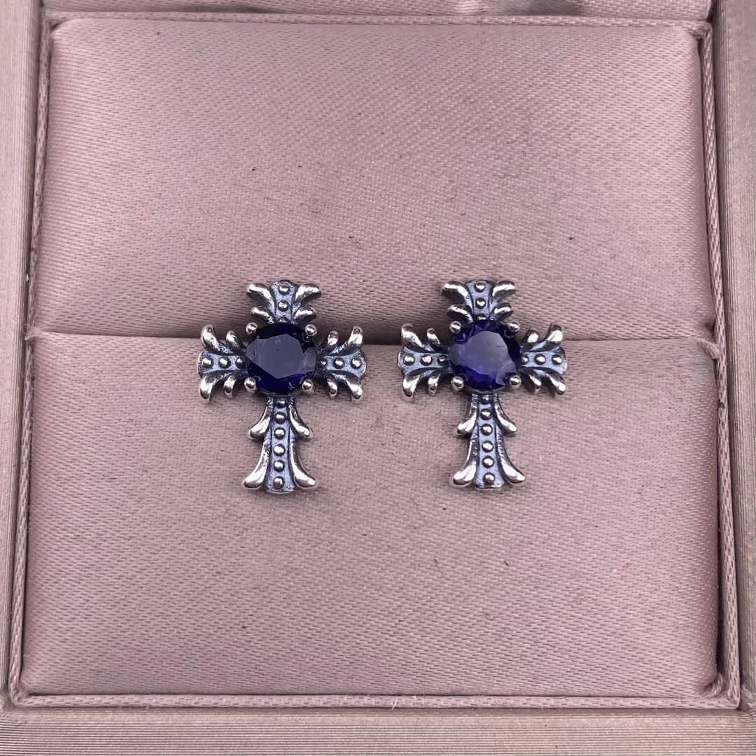 Citrine, peridot, garnet, south red, pink topaz, opal, cordierite, black opal, sea pattern stone, turquoise  cross earrings S925