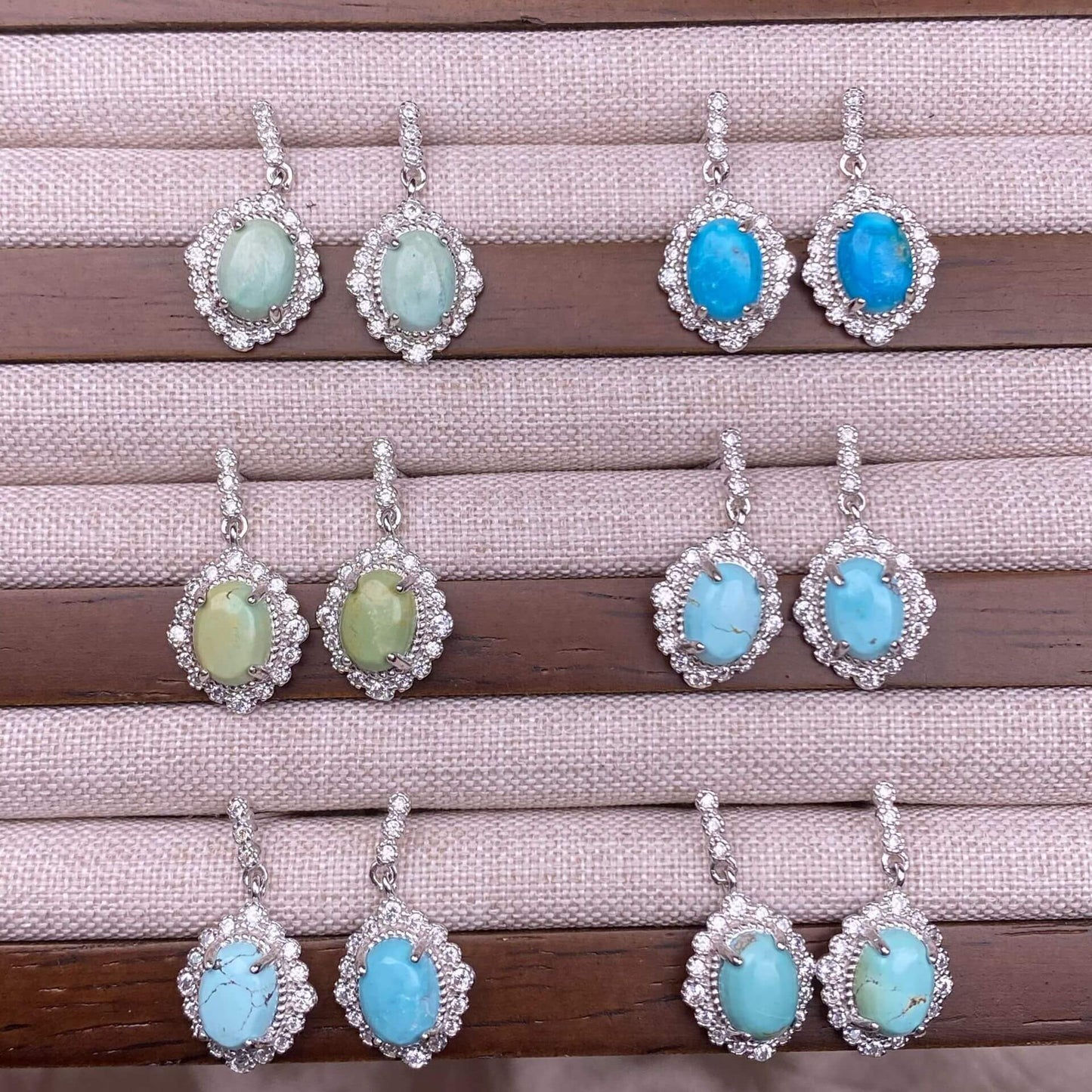 Old wax, Golden Sun, aquamarine, flower amber, citrine, Lapis lazuli, Amethyst, aquamarine, rose quartz, Grey moonlight, Golden Fortune Stone, Black shell Hetian jade, turquoise, Larima sea pattern stone, grape stone earrings S925