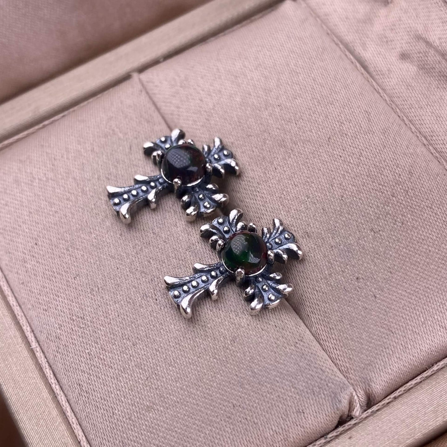 Citrine, peridot, garnet, south red, pink topaz, opal, cordierite, black opal, sea pattern stone, turquoise  cross earrings S925