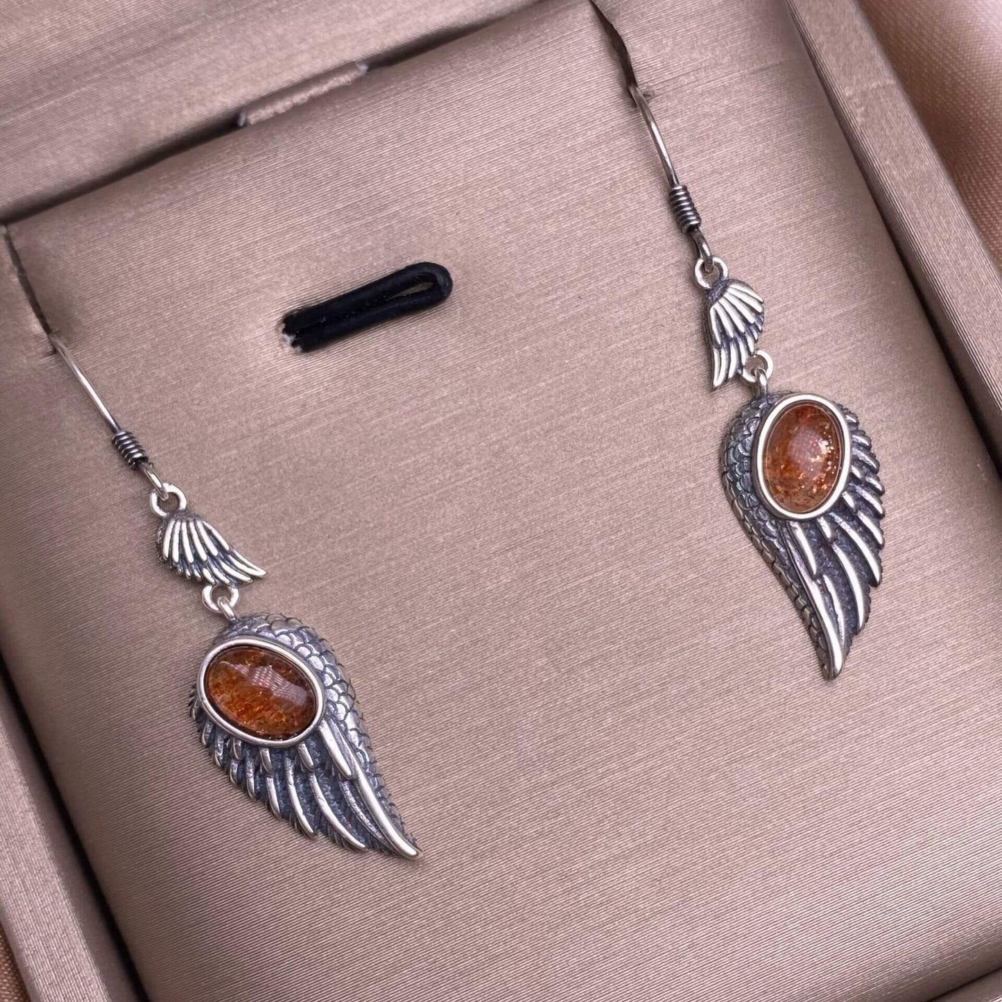 Garnet, black opal, black shell, white shell, tea crystal, purple dragon crystal wings earrings S925 (Copy)