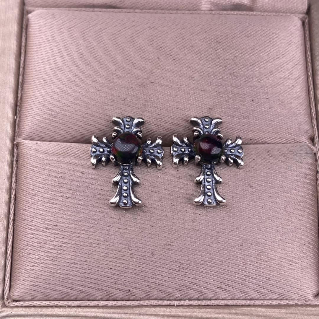 Citrine, peridot, garnet, south red, pink topaz, opal, cordierite, black opal, sea pattern stone, turquoise  cross earrings S925