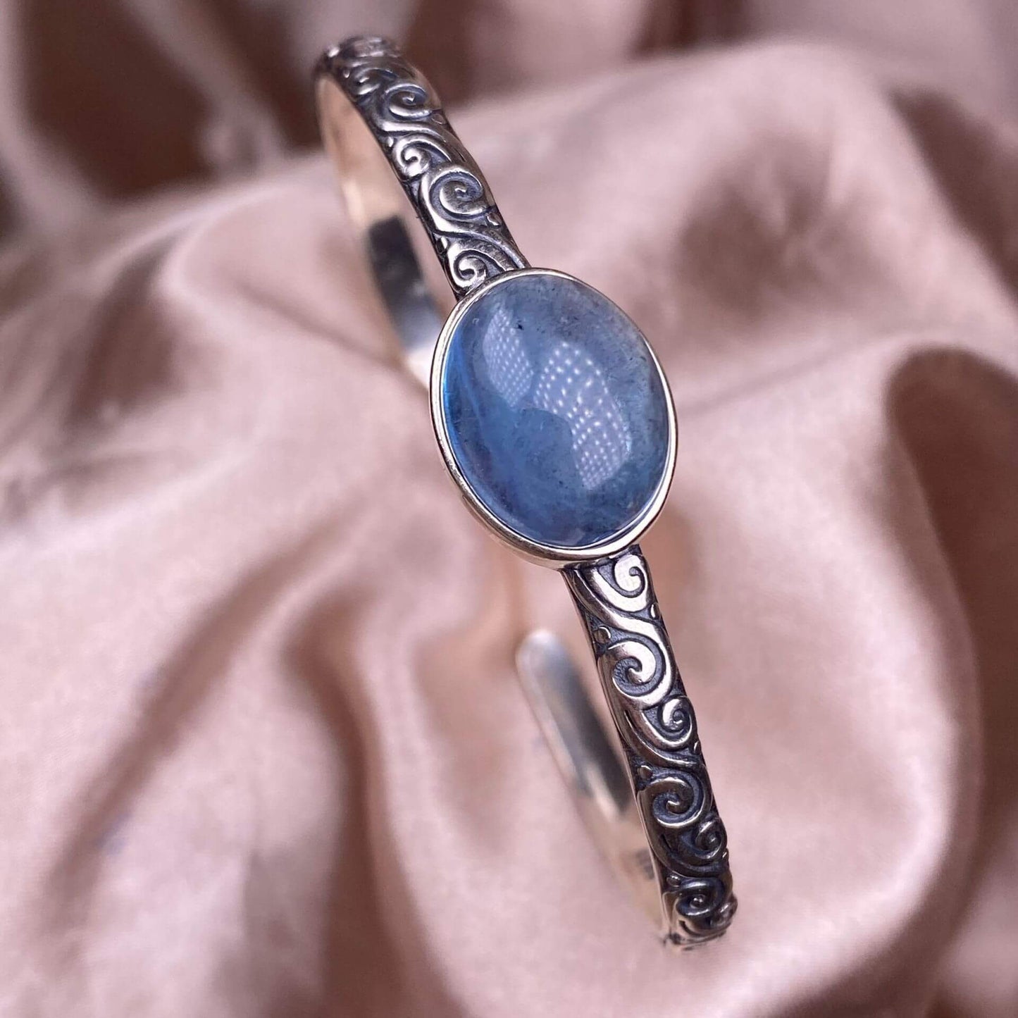 Old wax, green dragon crystal, south red, rose crystal, blue crystal, Peter stone bangle bracelet S925, silver inlaid, retro open bracelet