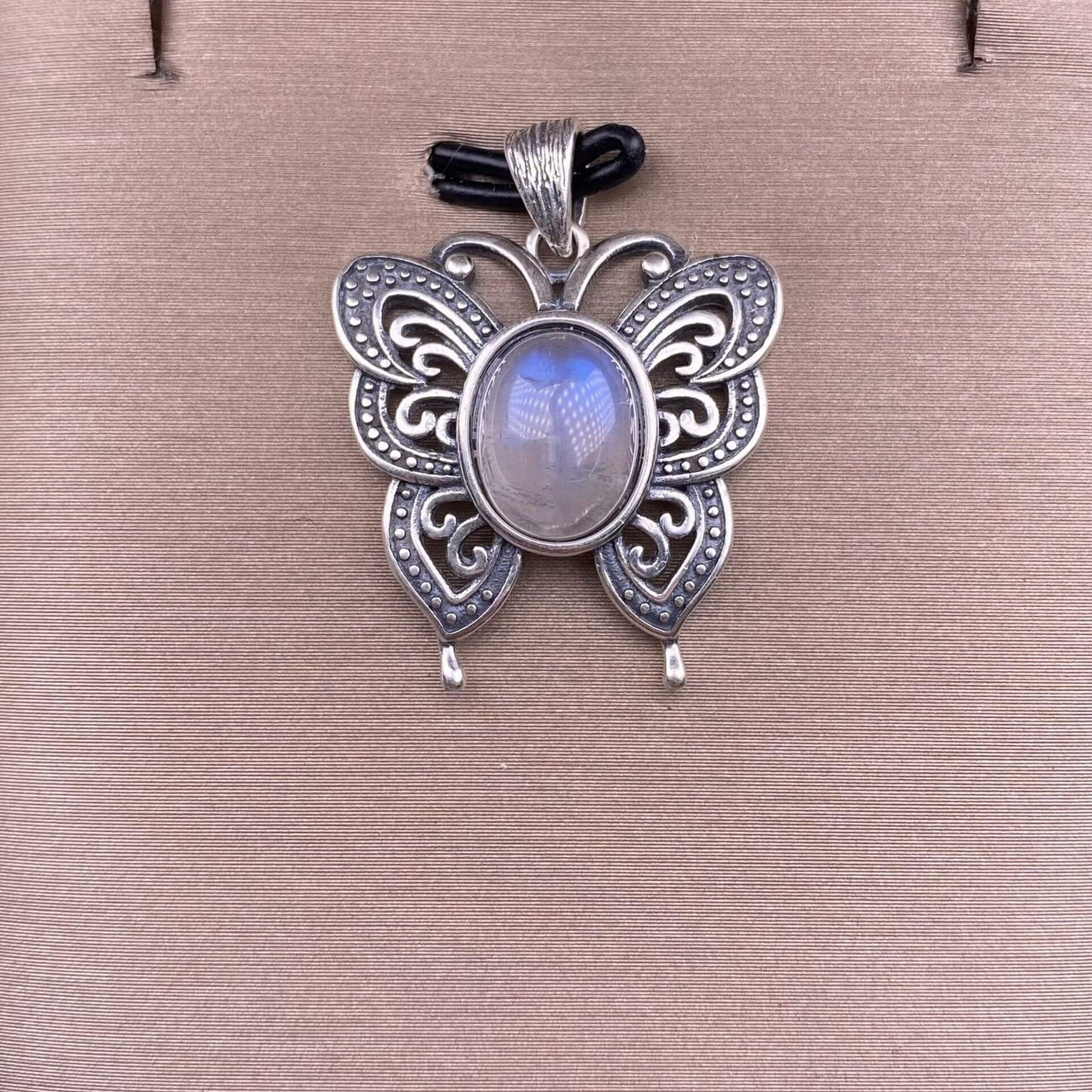 Lalima sea Pattern Stone Rose quartz, blue moonstone, aquamarine, old wax, flower amber, amethyst, turquoise, Hetian jade, grape stone pendant S925 silver inlaid retro butterfly necklace pendant