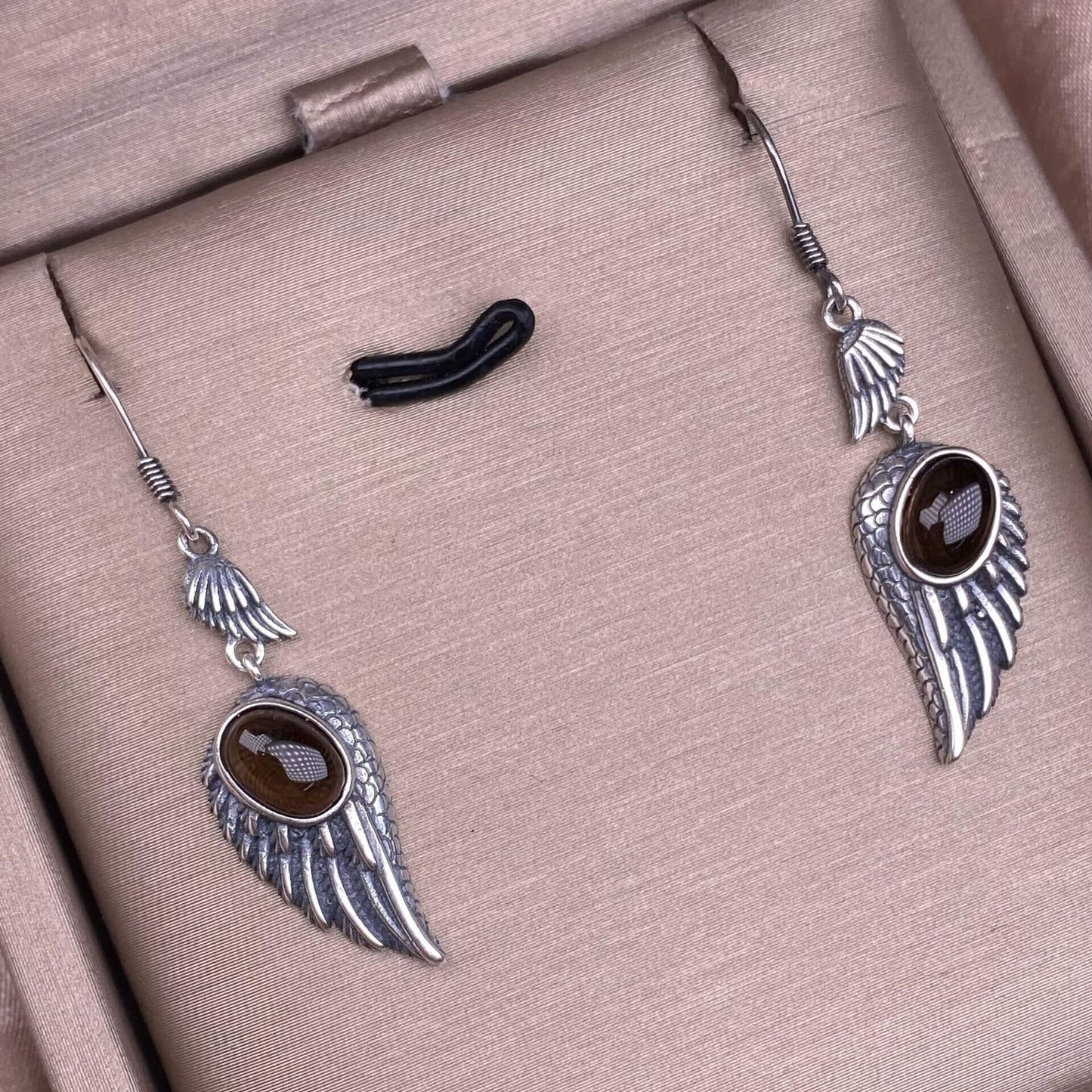 Garnet, black opal, black shell, white shell, tea crystal, purple dragon crystal wings earrings S925 (Copy)
