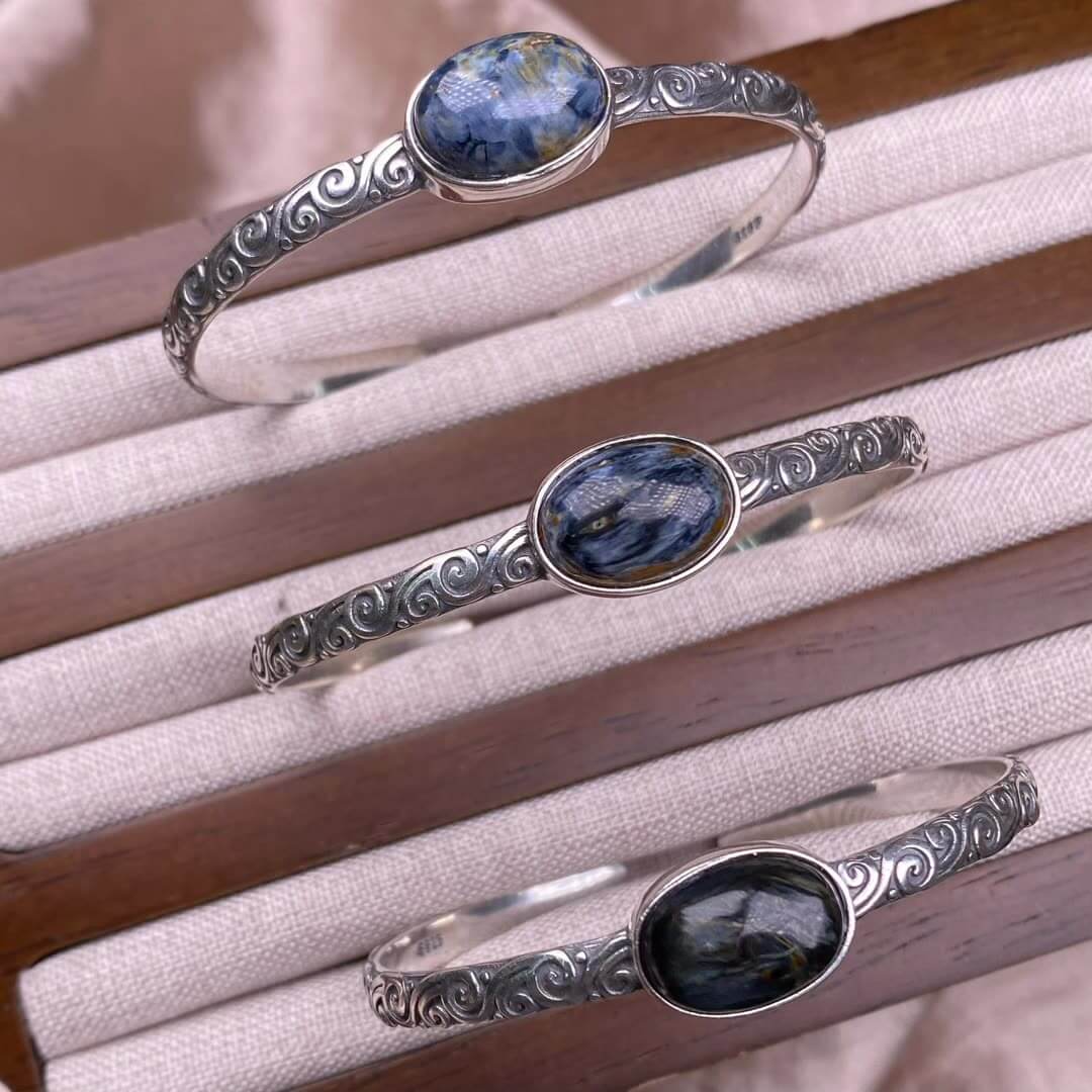 Old wax, green dragon crystal, south red, rose crystal, blue crystal, Peter stone bangle bracelet S925, silver inlaid, retro open bracelet