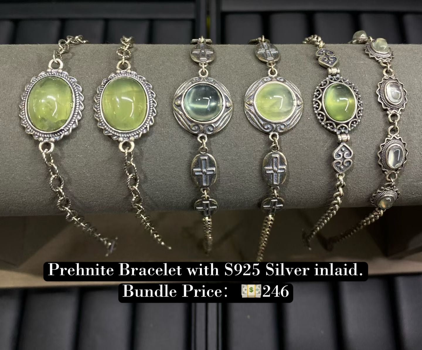 Bundle silver Jewelry Prehnite Bracelets S925, silver inlaid, NO.B11