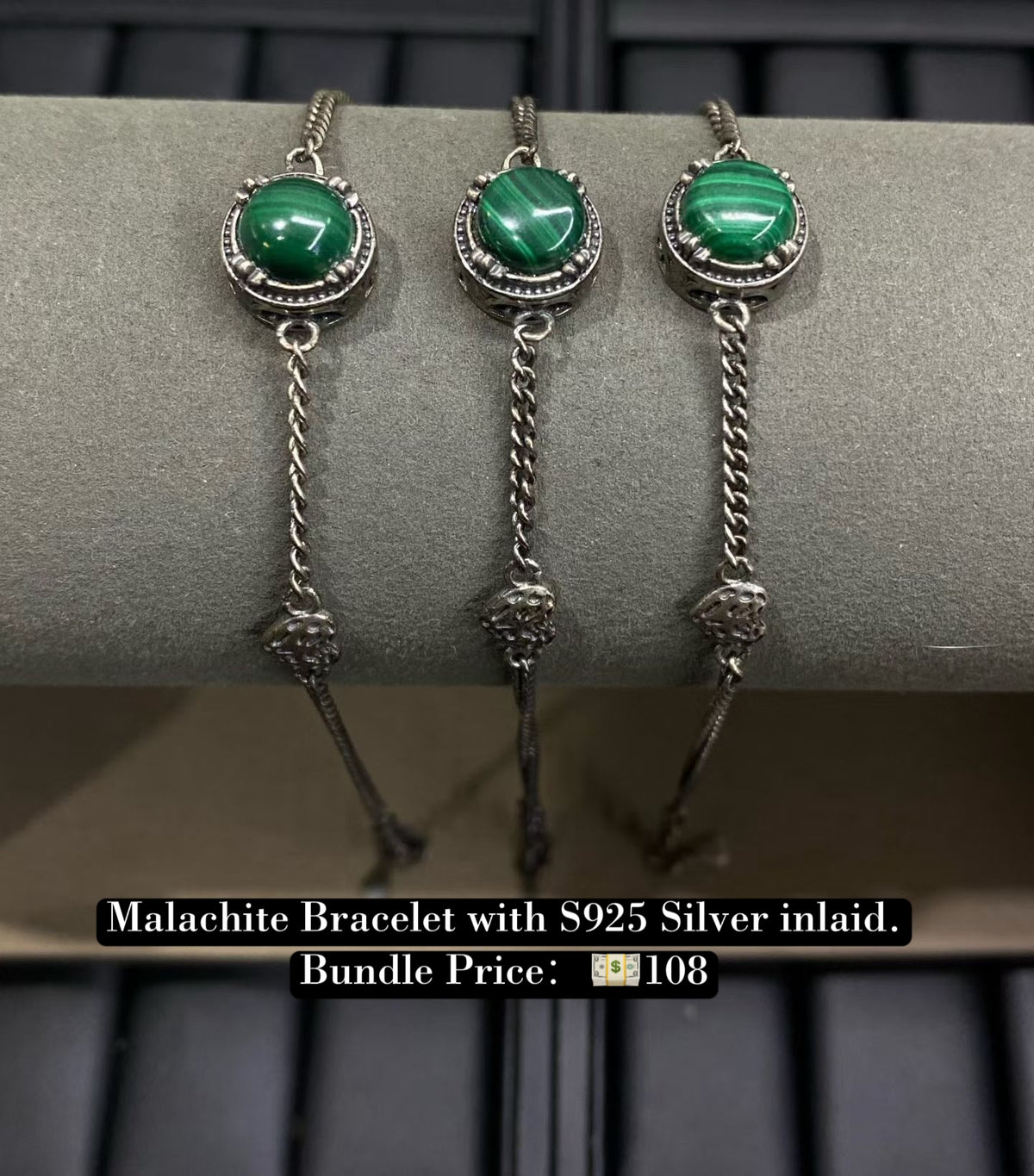 Bundle silver Jewelry Malachite Bracelets S925, silver inlaid, NO.B12