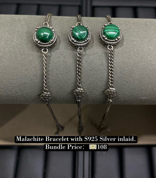 Bundle silver Jewelry Malachite Bracelets S925, silver inlaid, NO.B12