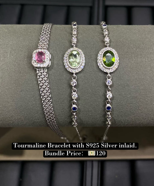 Bundle silver Jewelry  Tourmaline Bracelets S925, silver inlaid, NO.B7