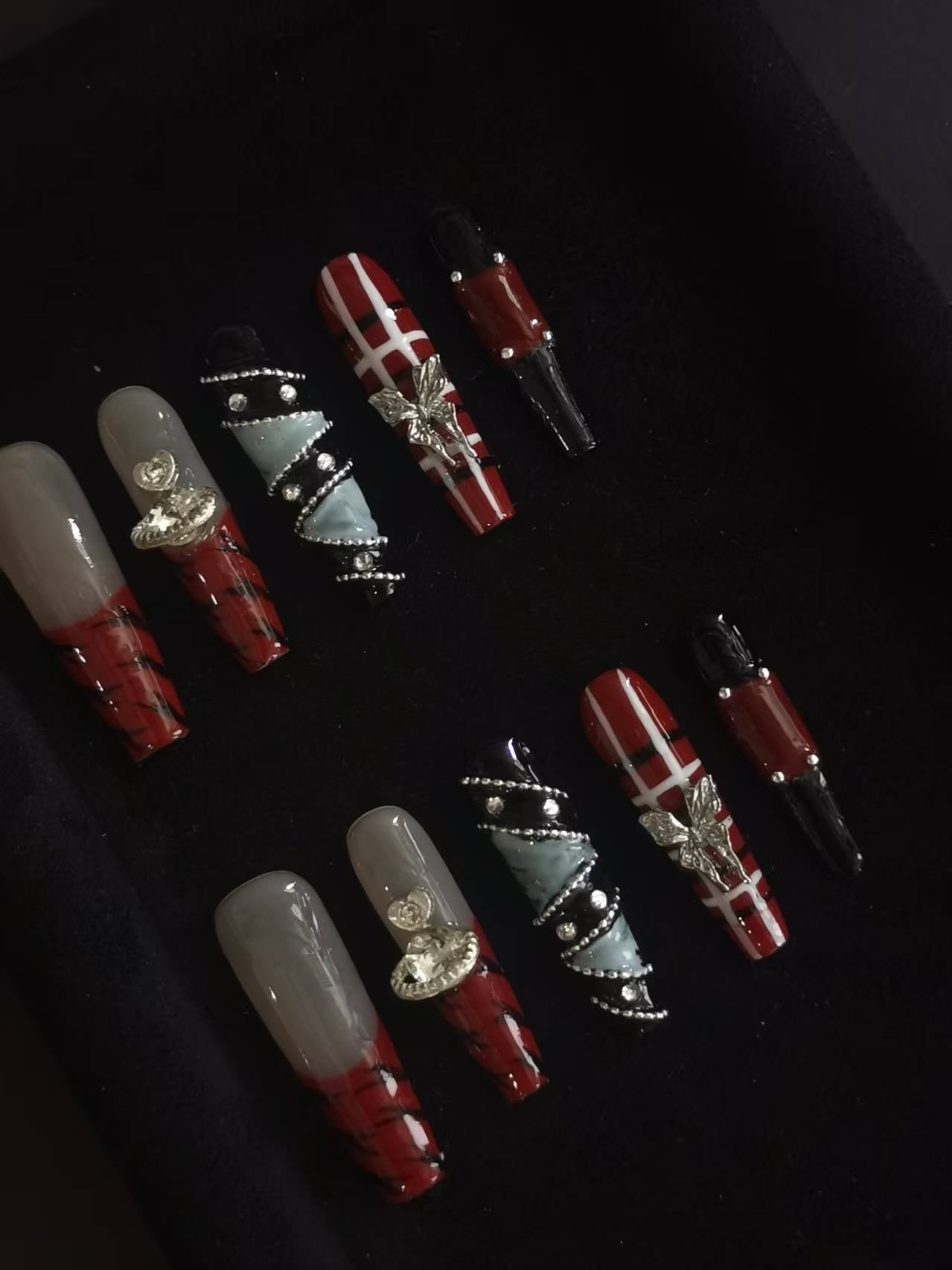 Handmade Nail art belt designs press on nails with 3d flower gel glue coffin stiletto square shaped 7