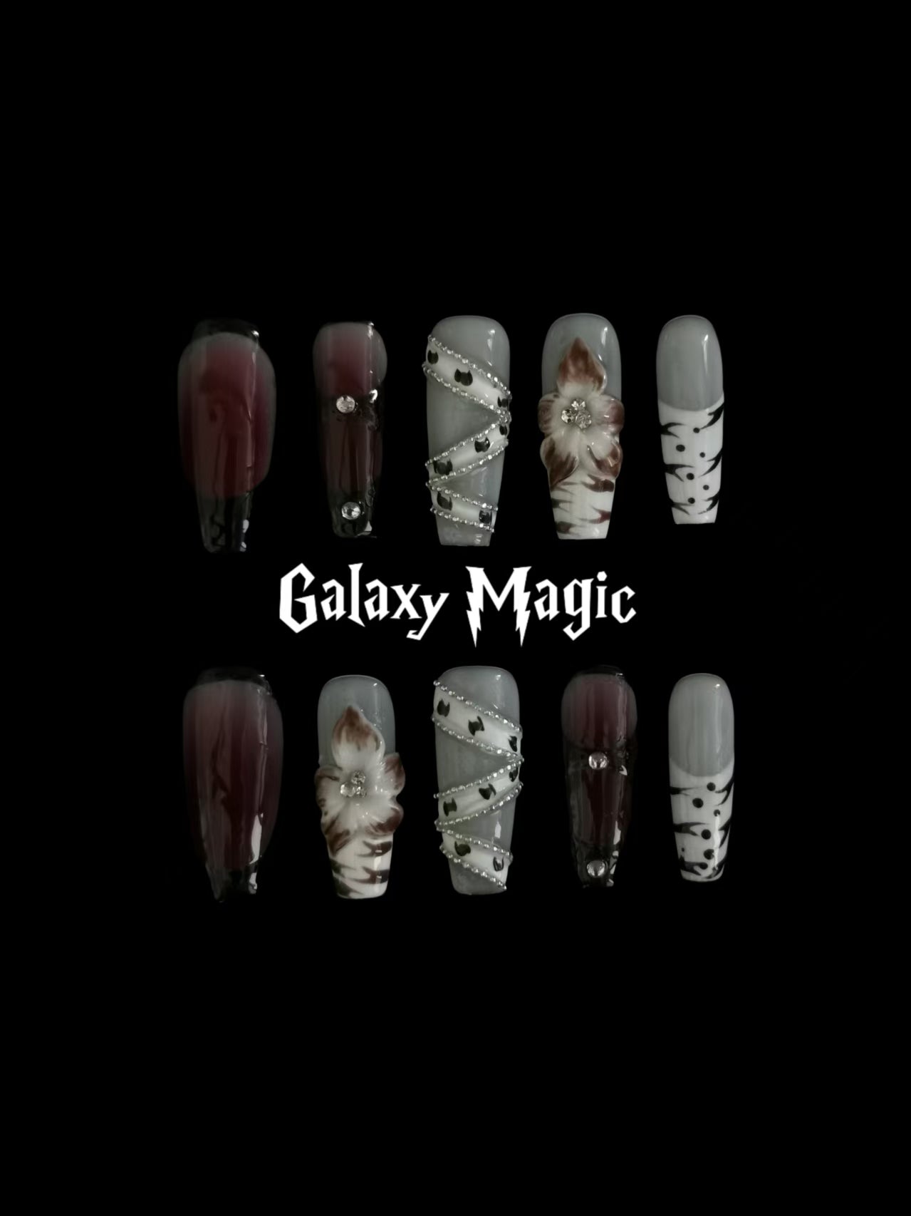 Handmade Nail art belt designs press on nails with 3d flower gel glue coffin stiletto square shaped