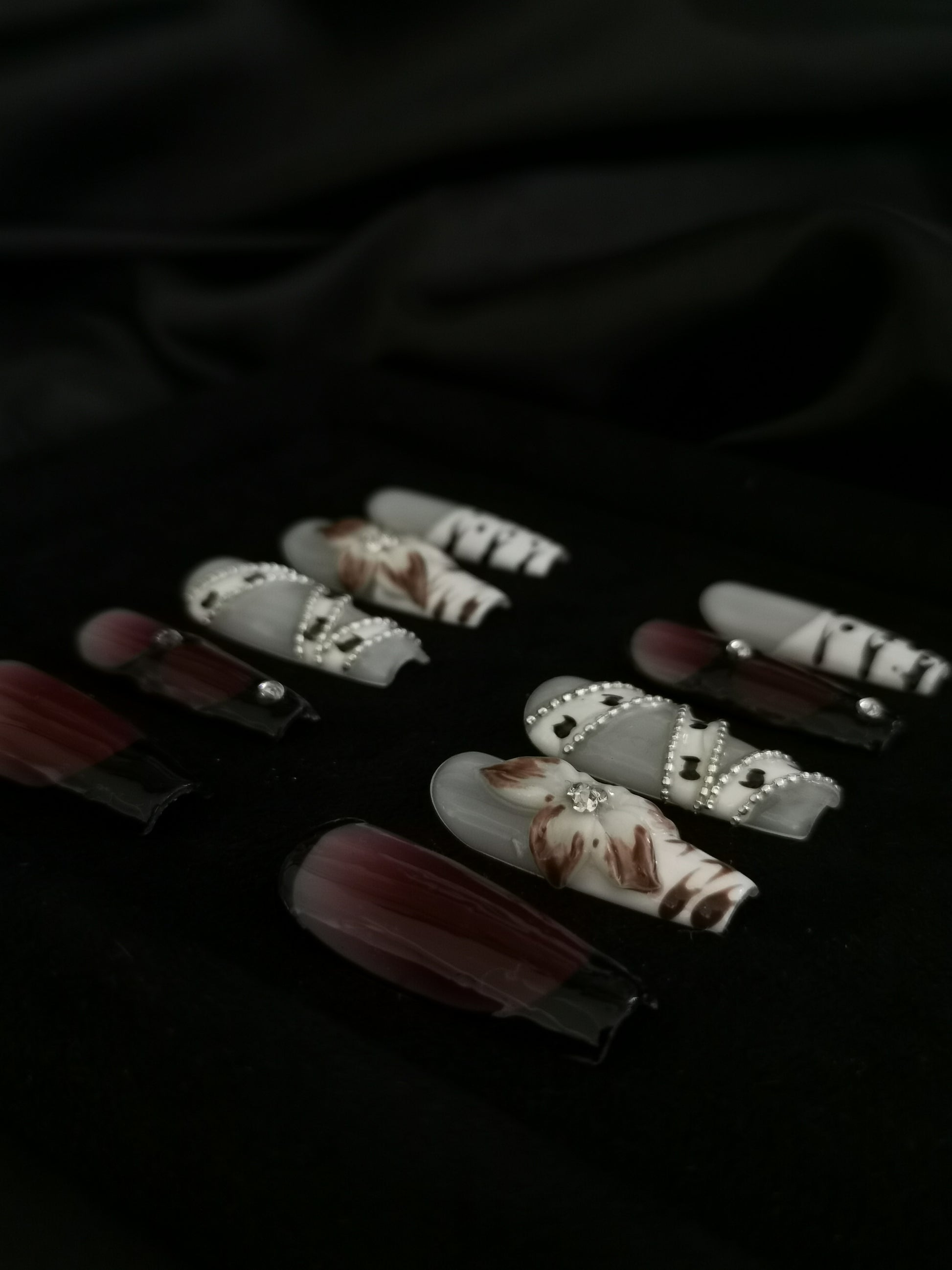 Handmade Nail art belt designs press on nails with 3d flower gel glue coffin stiletto square shaped 8