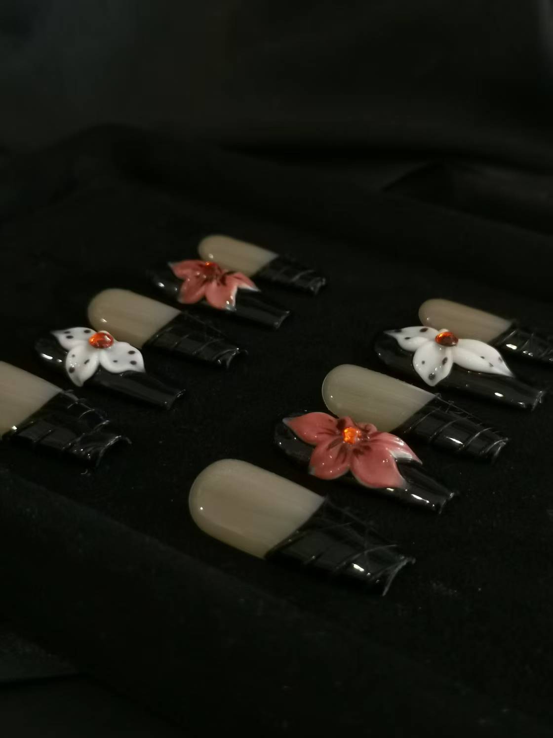 Handmade Nail art designs press on nails with 3d flower gel glue coffin stiletto square shaped 3