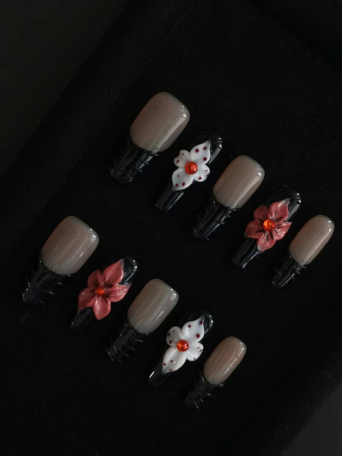 Handmade Nail art designs press on nails with 3d flower gel glue coffin stiletto square shaped 4