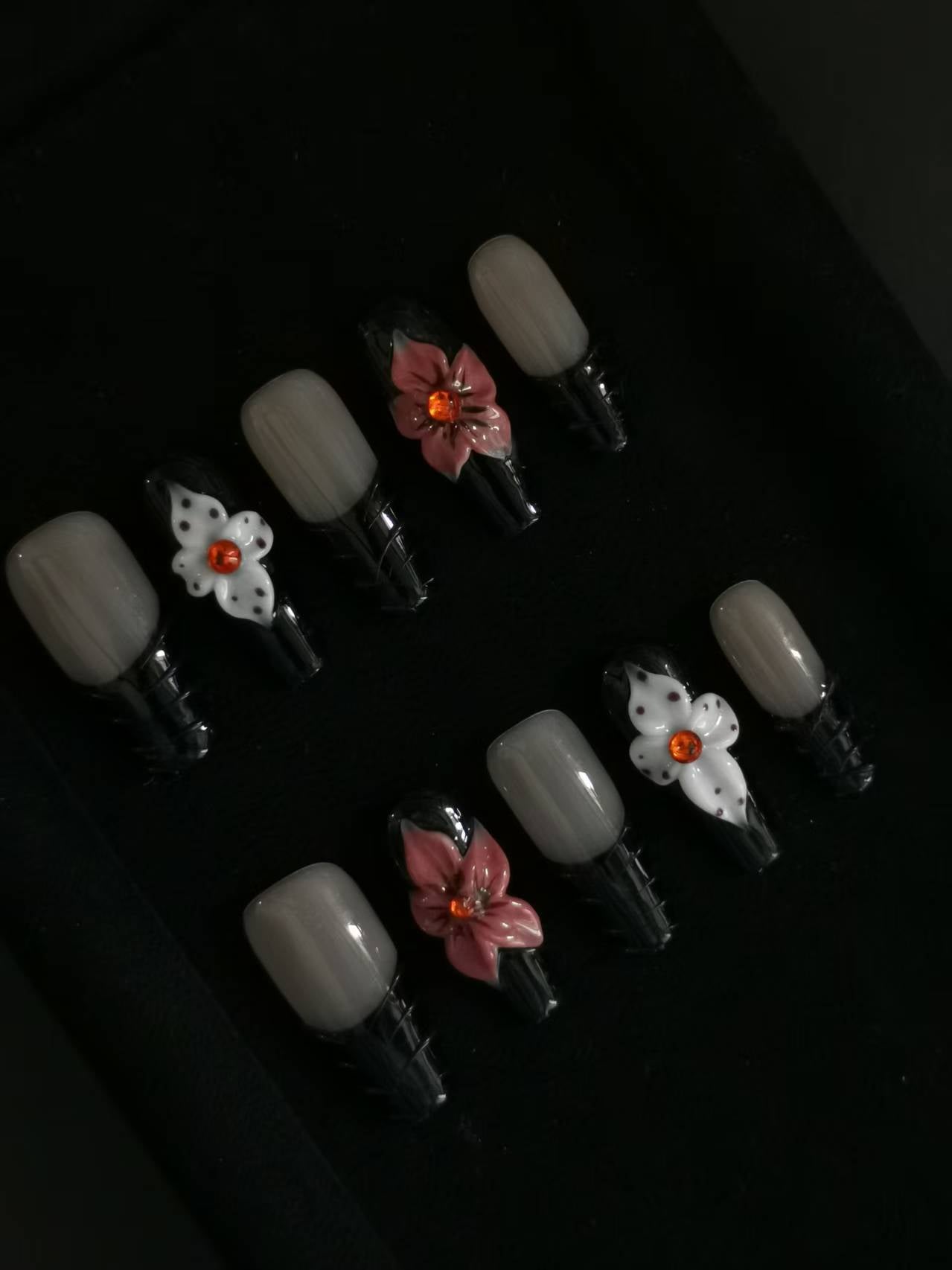 Handmade Nail art designs press on nails with 3d flower gel glue coffin stiletto square shaped 5