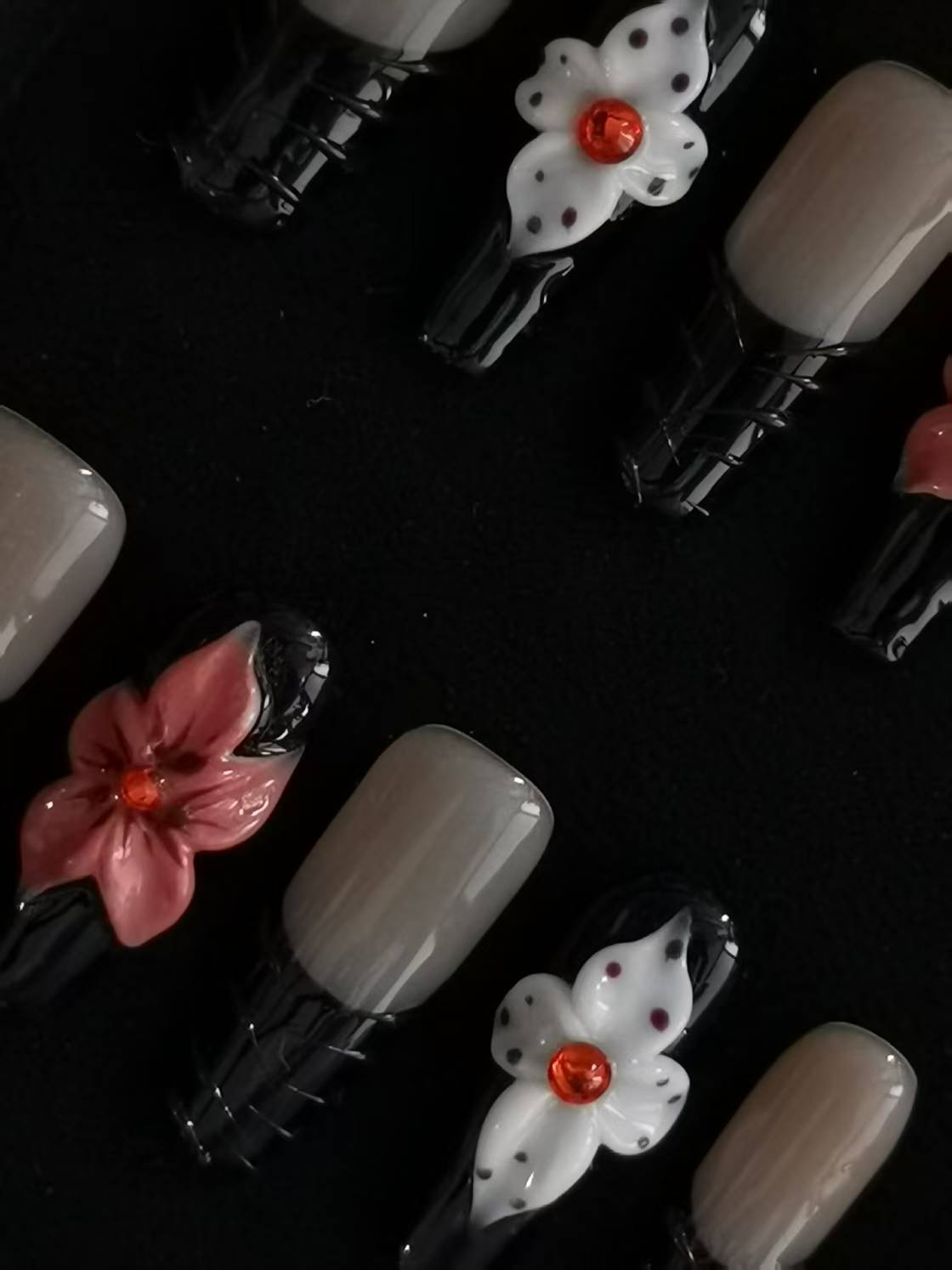 Handmade Nail art designs press on nails with 3d flower gel glue coffin stiletto square shaped 6