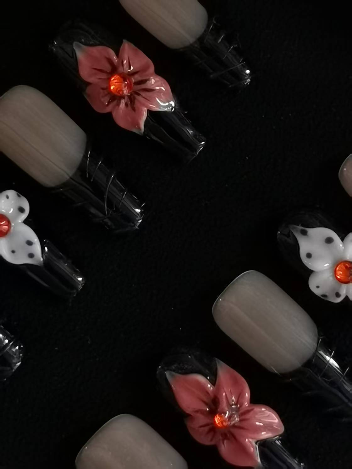 Handmade Nail art designs press on nails with 3d flower gel glue coffin stiletto square shaped 7