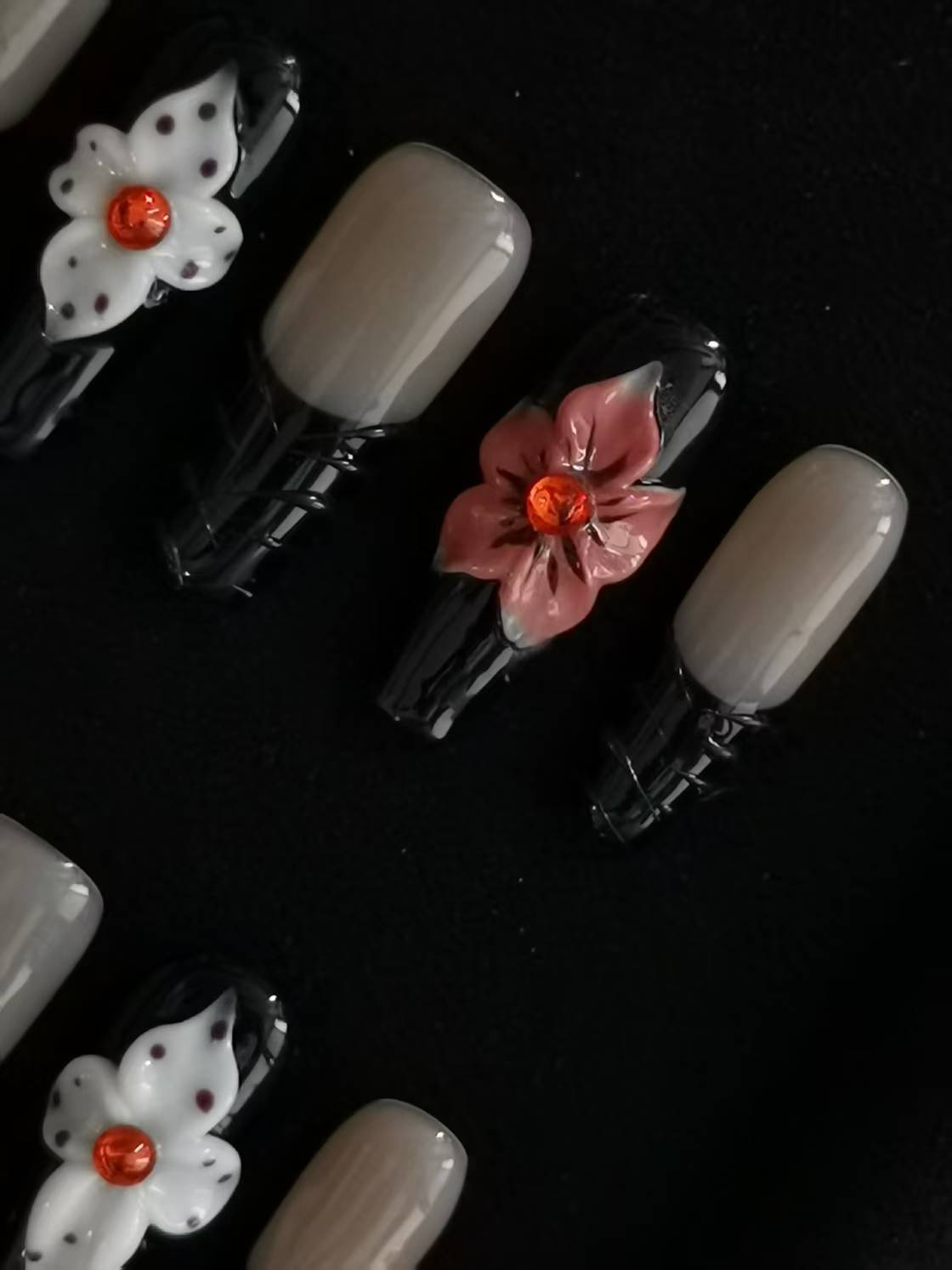 Handmade Nail art designs press on nails with 3d flower gel glue coffin stiletto square shaped 8