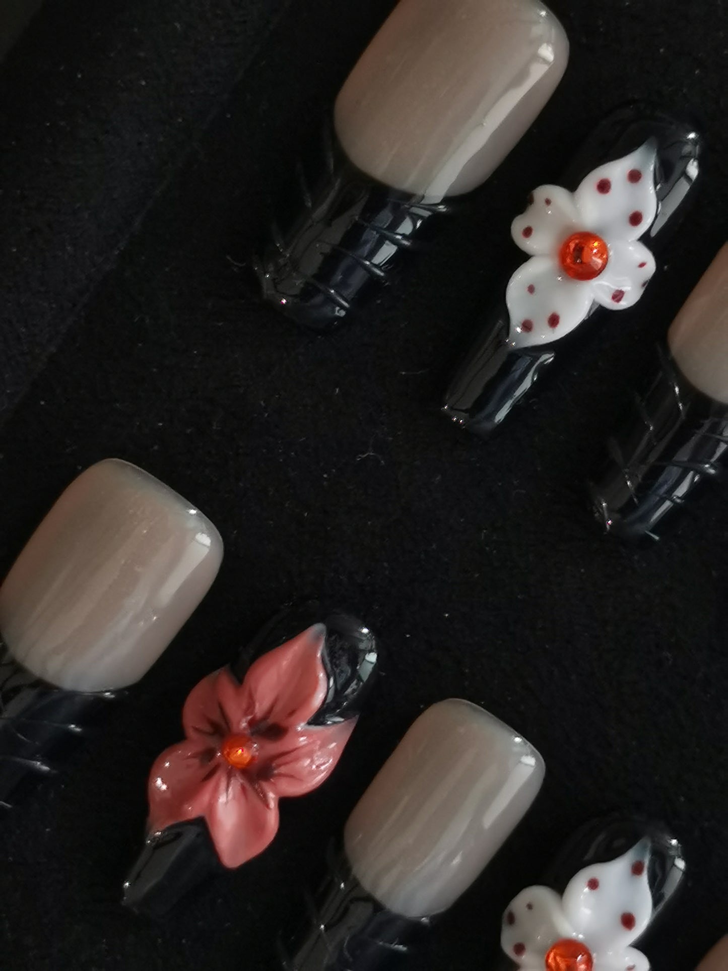 Handmade Nail art designs press on nails with 3d flower gel glue coffin stiletto square shaped 9