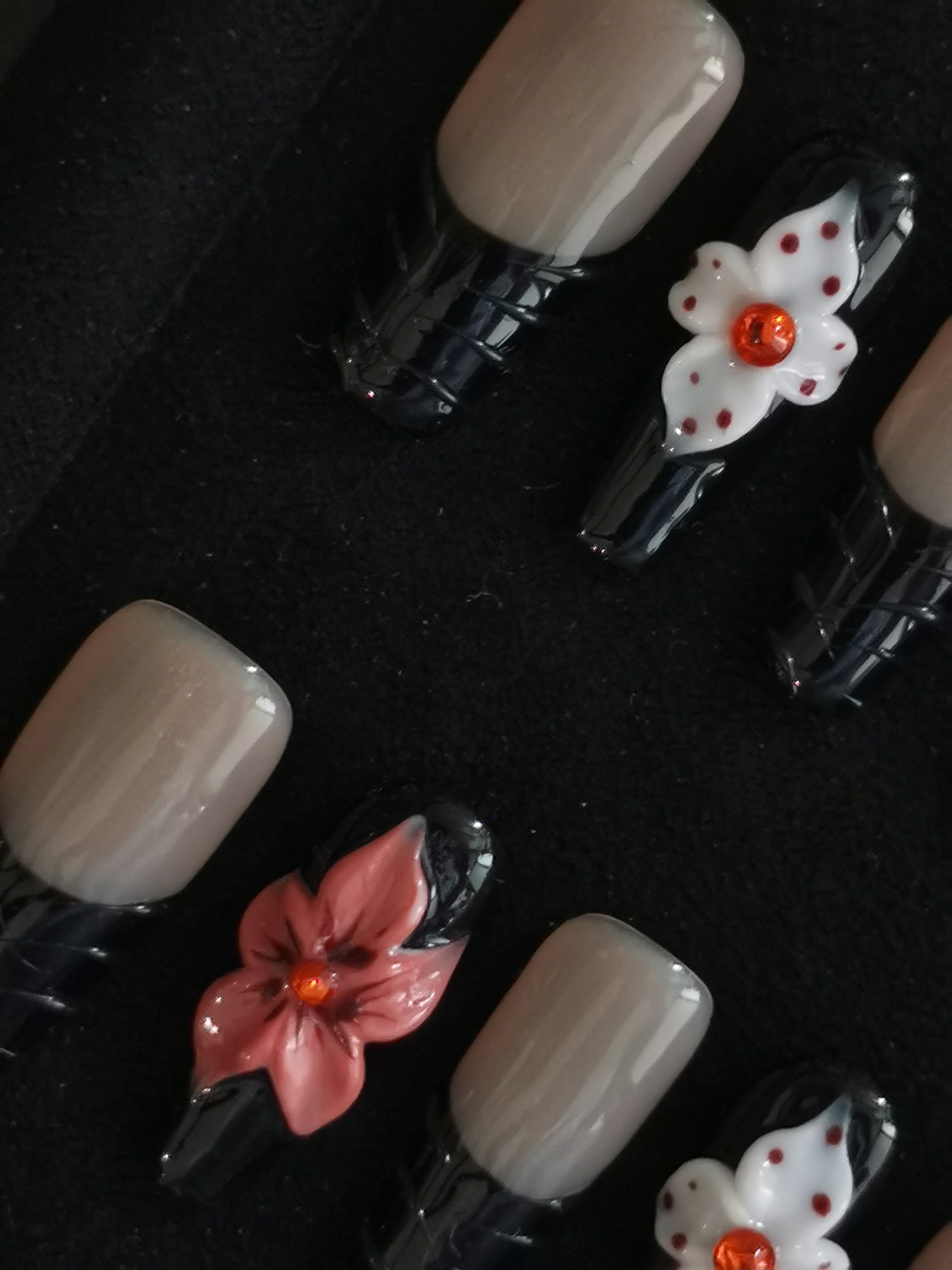 Handmade Nail art designs press on nails with 3d flower gel glue coffin stiletto square shaped 9