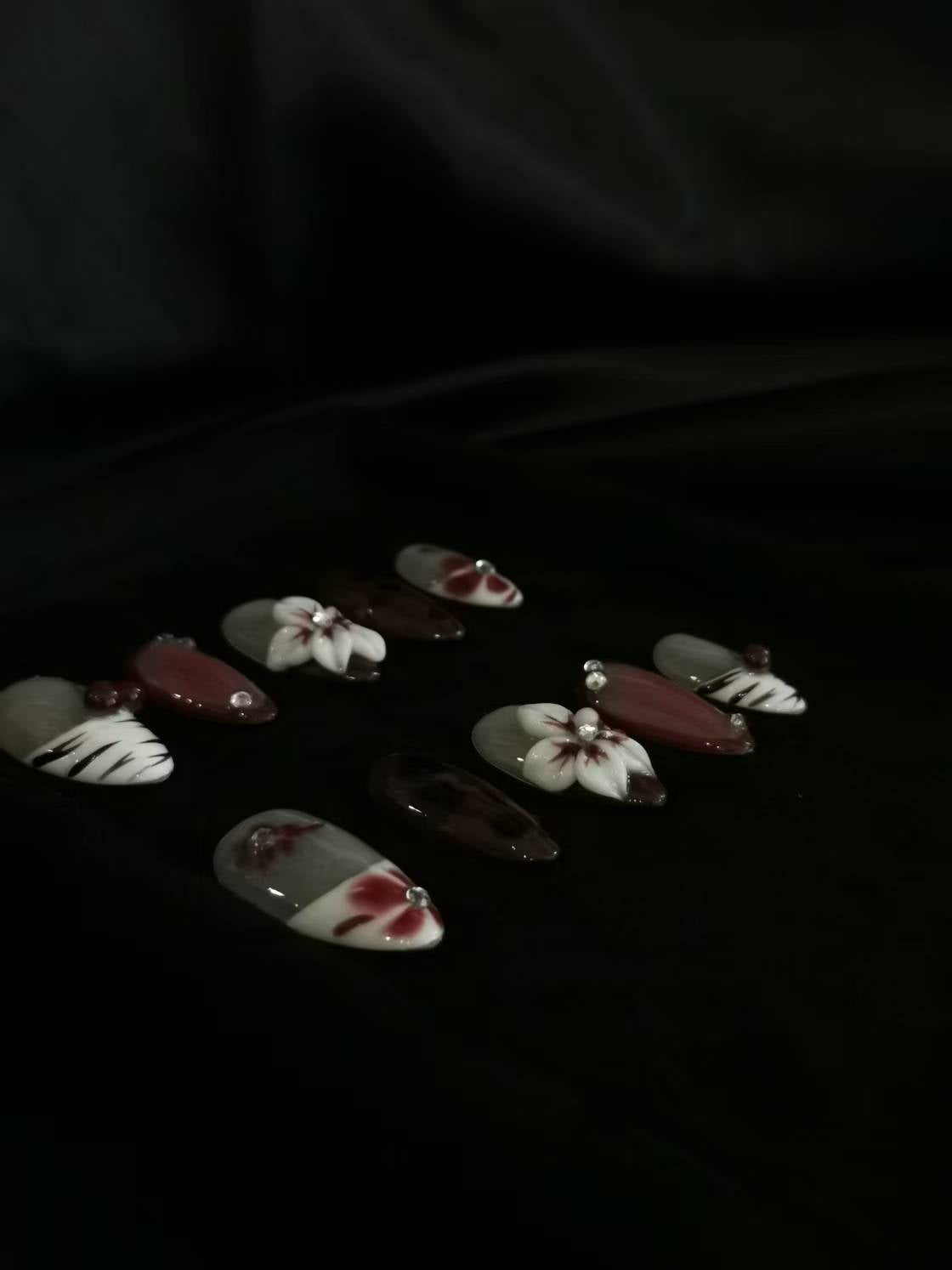 Handmade Nail art designs press on nails with 3d flower gel glue coffin stiletto square shaped 2