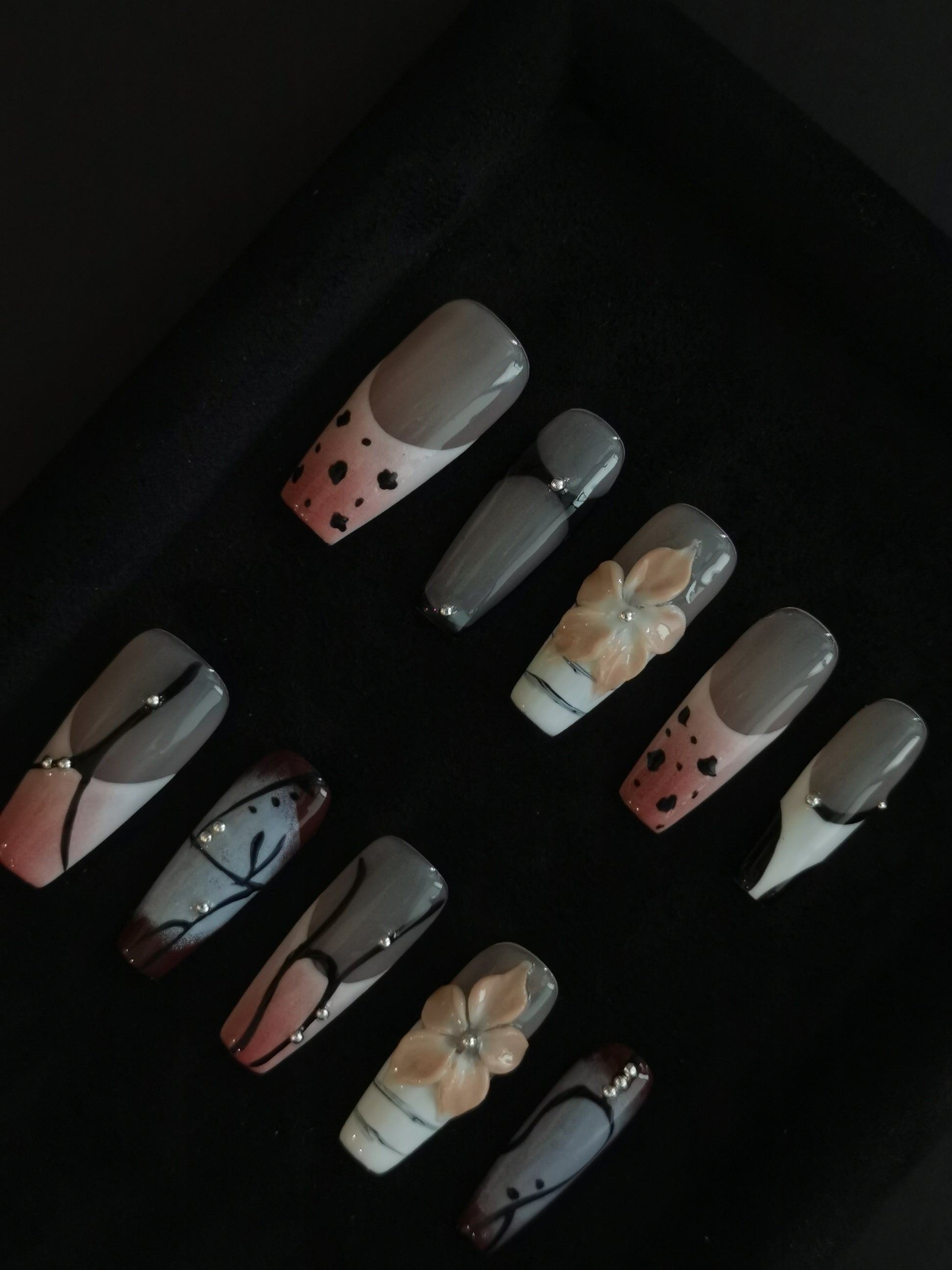 Handmade Nail art designs press on nails with 3d flower gel glue coffin stiletto square shaped 3