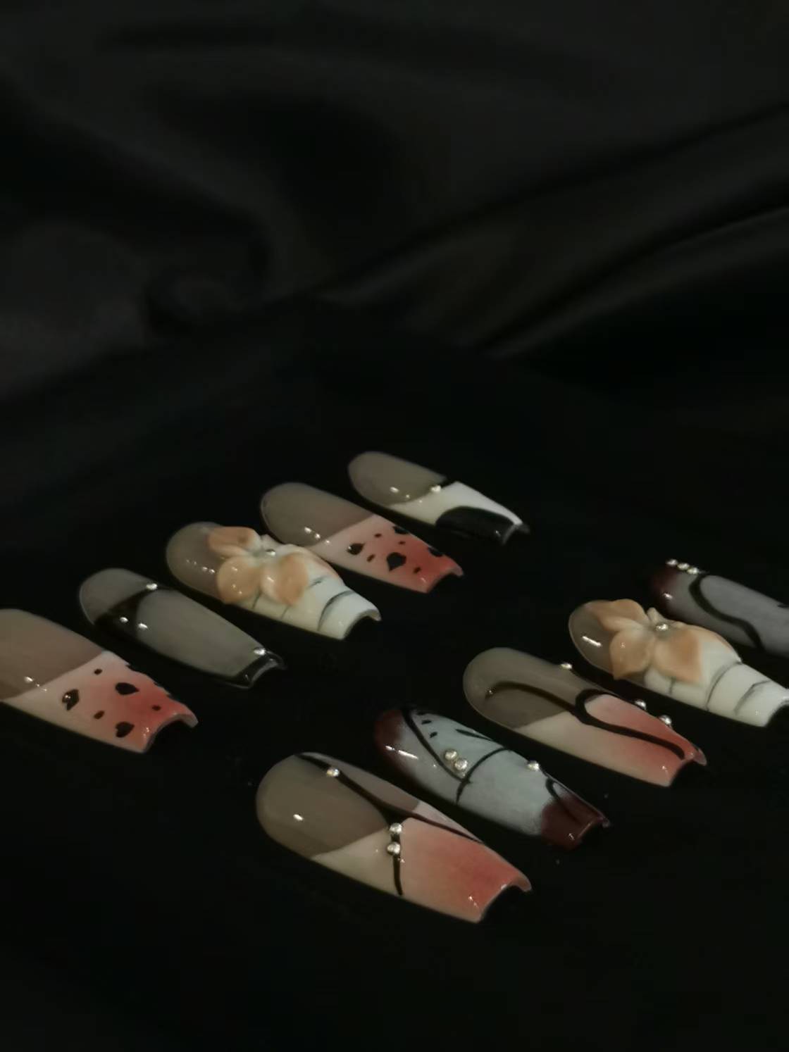 Handmade Nail art designs press on nails with 3d flower gel glue coffin stiletto square shaped 4