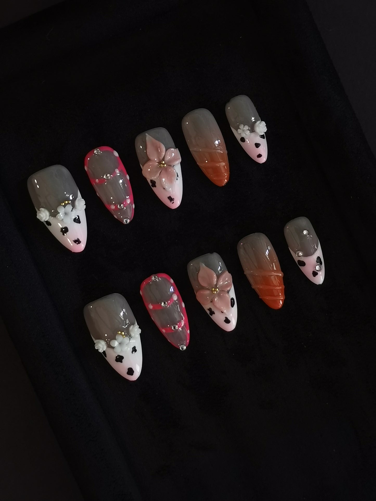 Handmade Nail art designs press on nails with 3d flower gel glue coffin stiletto square shaped 2