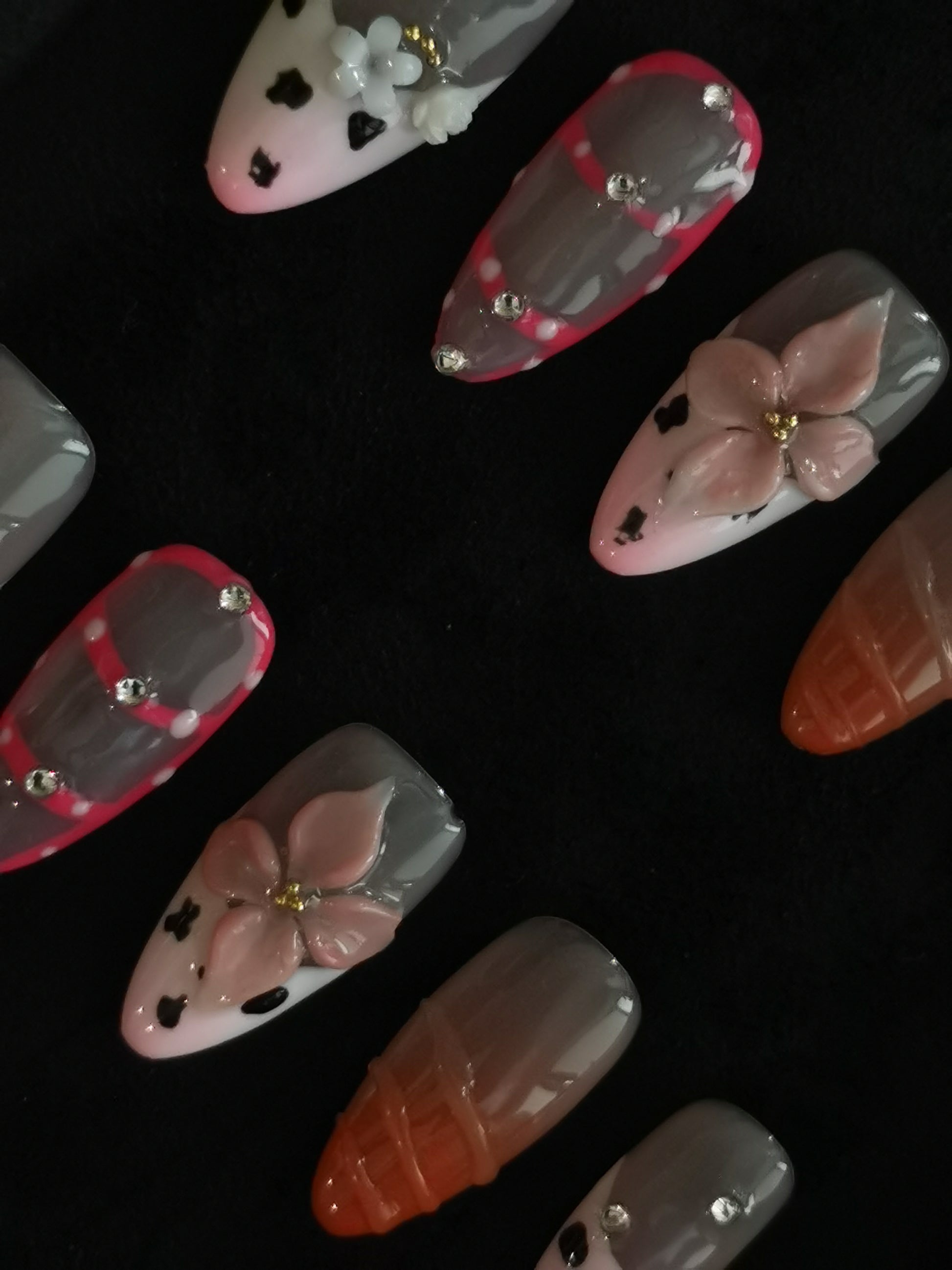 Handmade Nail art designs press on nails with 3d flower gel glue coffin stiletto square shaped 8