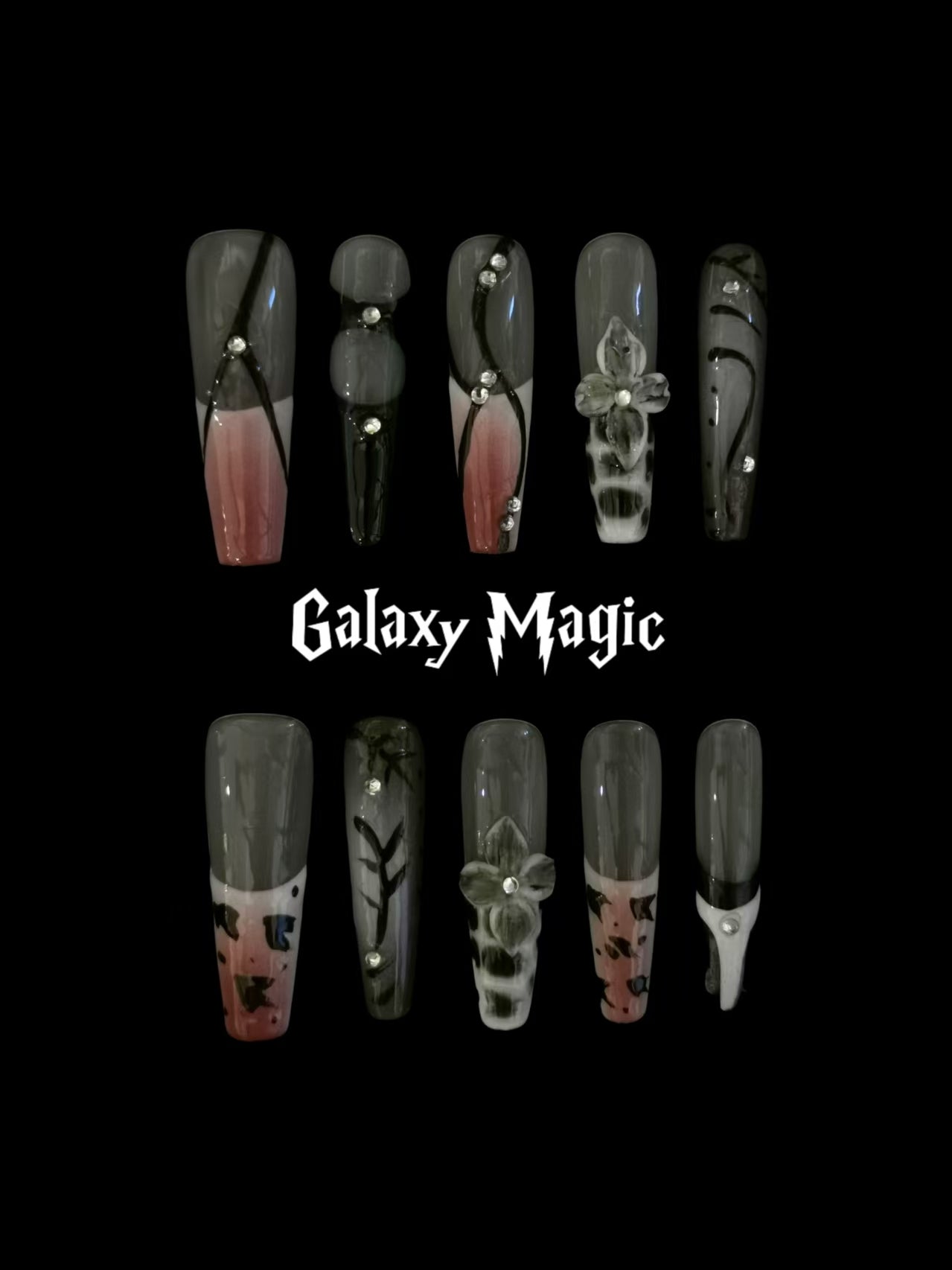  Handmade Nail art designs press on nails with 3d flower gel glue coffin stiletto square