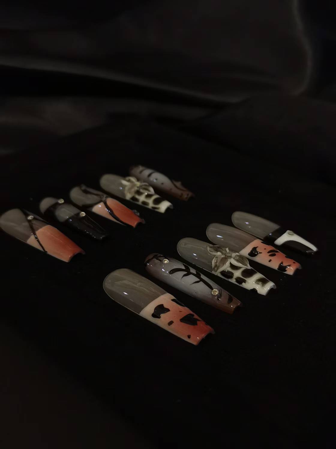  Handmade Nail art designs press on nails with 3d flower gel glue coffin stiletto square