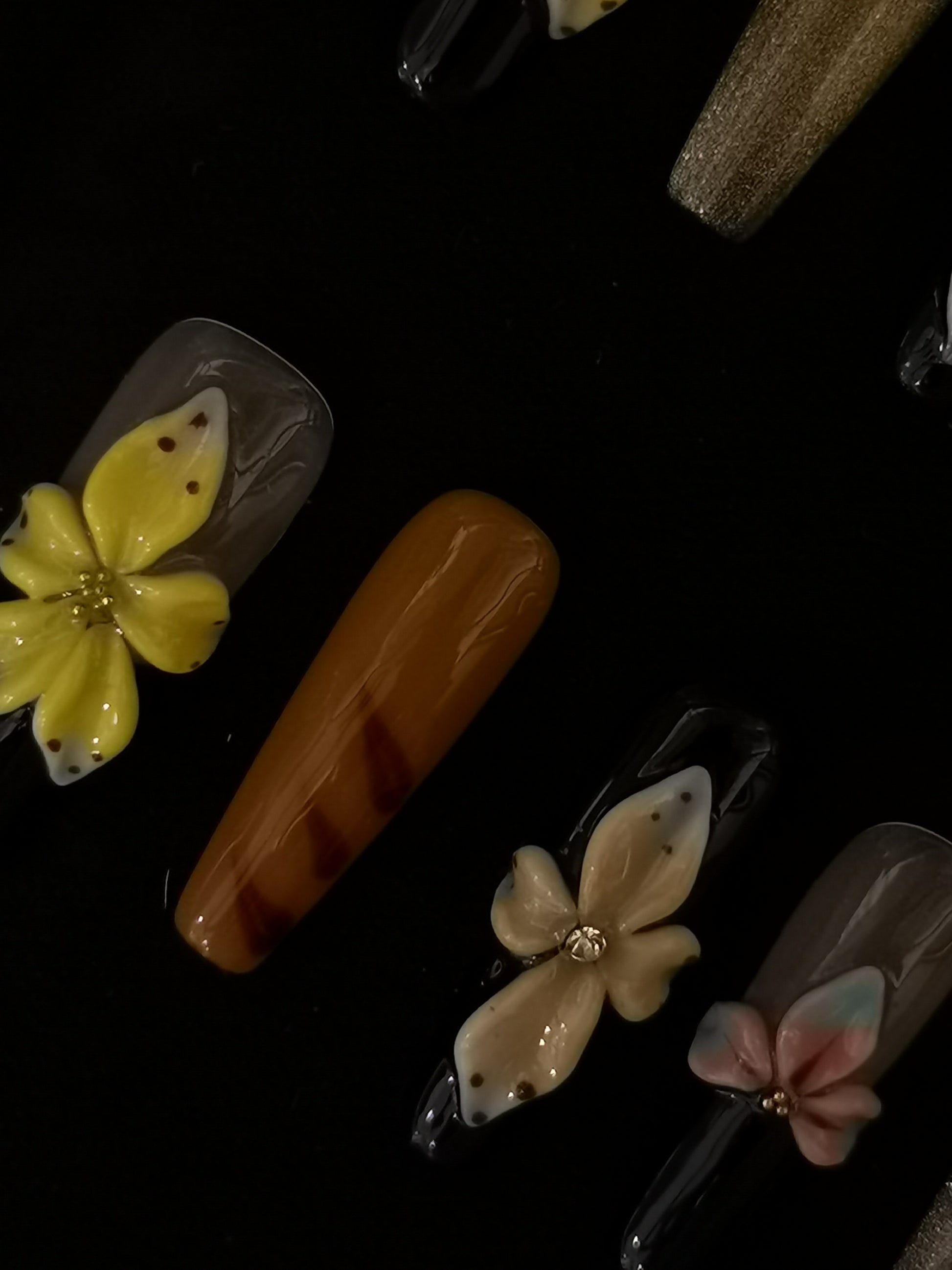 Handmade Nail art designs press on nails with 3d flower gel glue coffin stiletto square Autumn fall