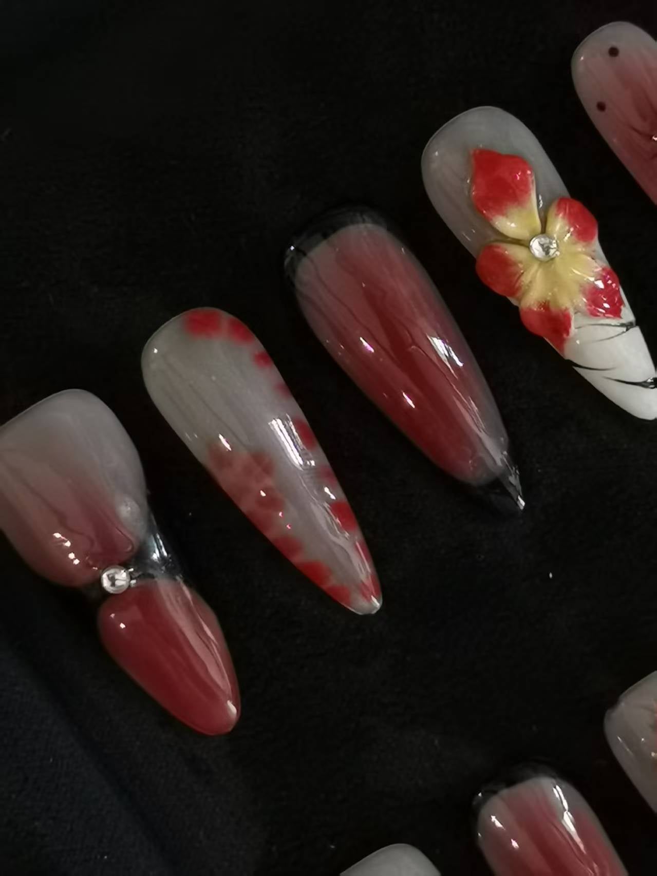 Handmade Nail art designs press on nails with 3d flower gel glue coffin stiletto square shaped 3