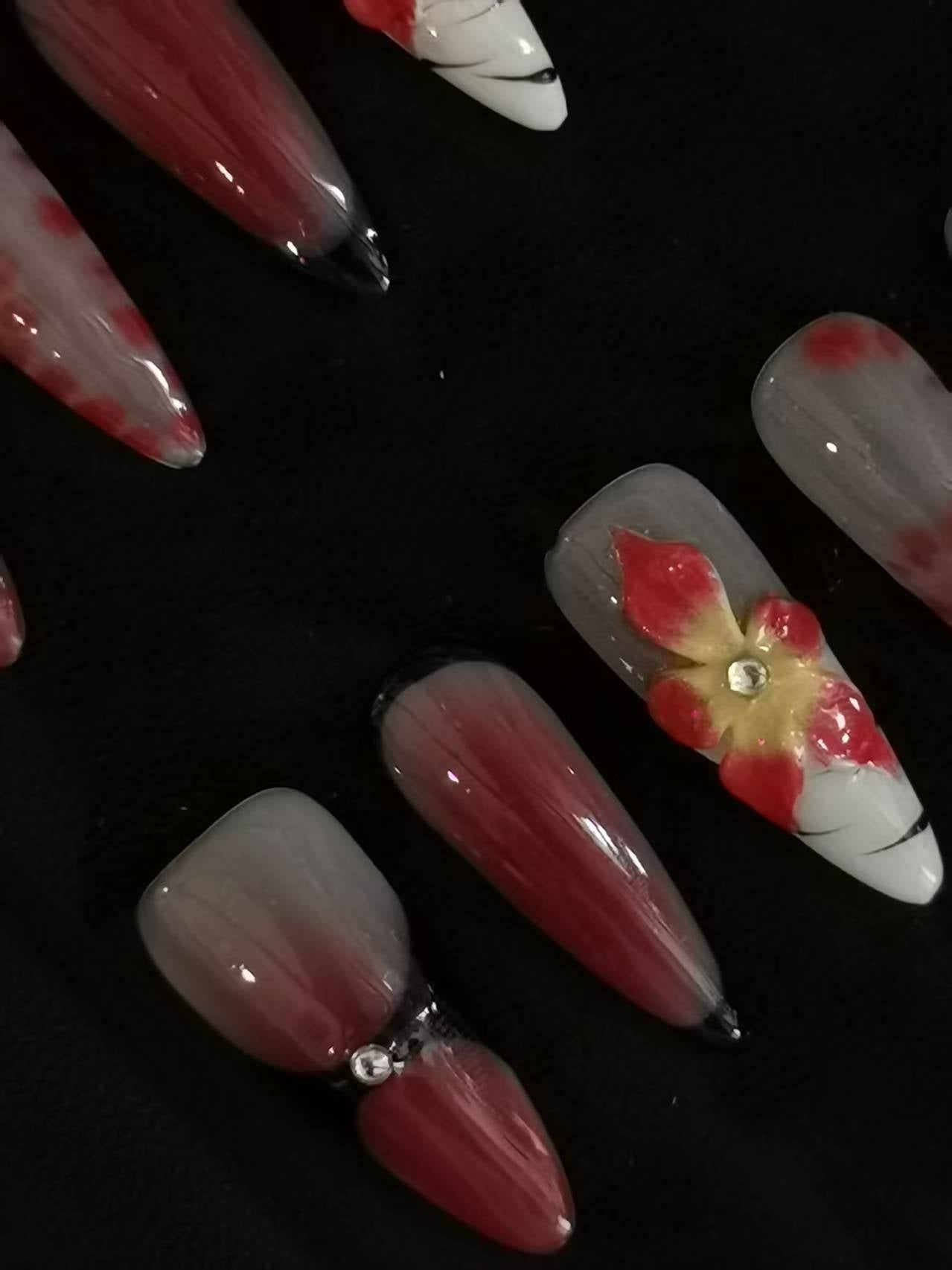 Handmade Nail art designs press on nails with 3d flower gel glue coffin stiletto square shaped 4